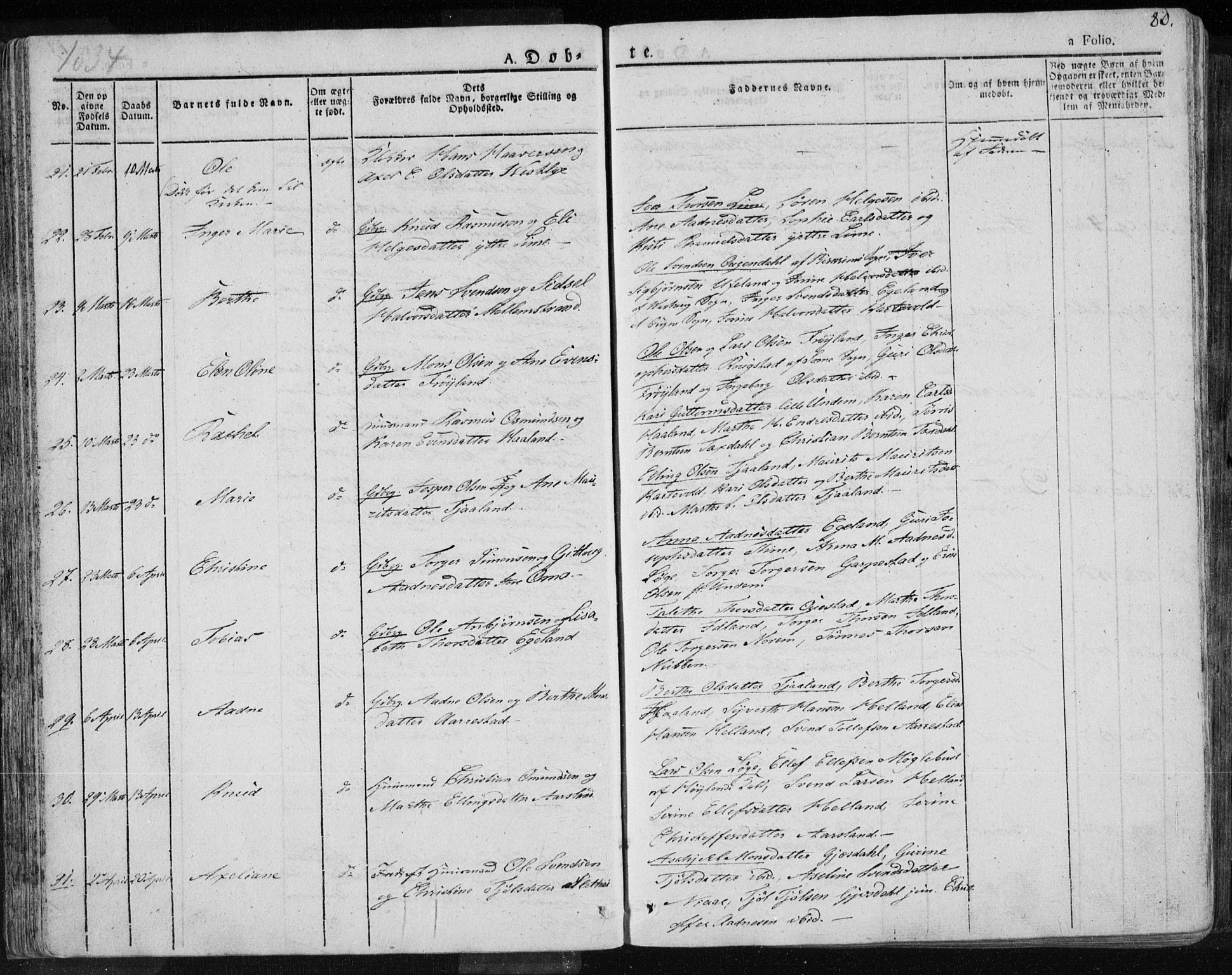 Lye sokneprestkontor, AV/SAST-A-101794/001/30BA/L0004: Parish register (official) no. A 4, 1826-1841, p. 80