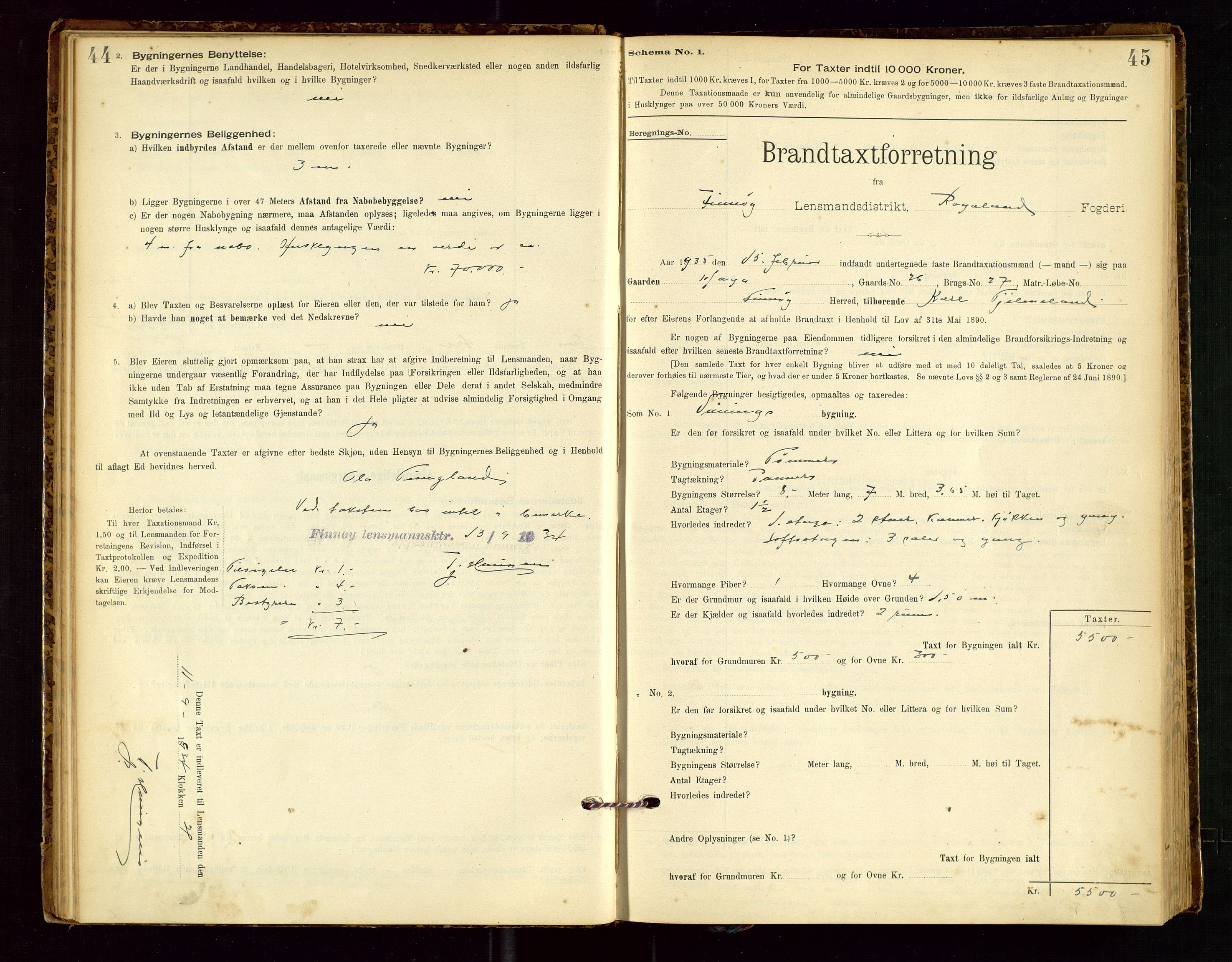 Finnøy lensmannskontor, AV/SAST-A-100442/Goa/L0003: Branntakstprotokoll - skjemaprotokoll, 1896-1954, p. 44-45