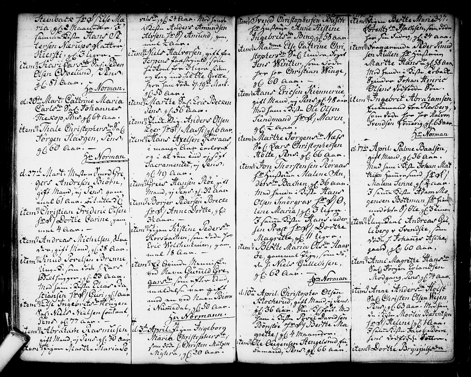 Kongsberg kirkebøker, SAKO/A-22/F/Fa/L0006: Parish register (official) no. I 6, 1783-1797, p. 327