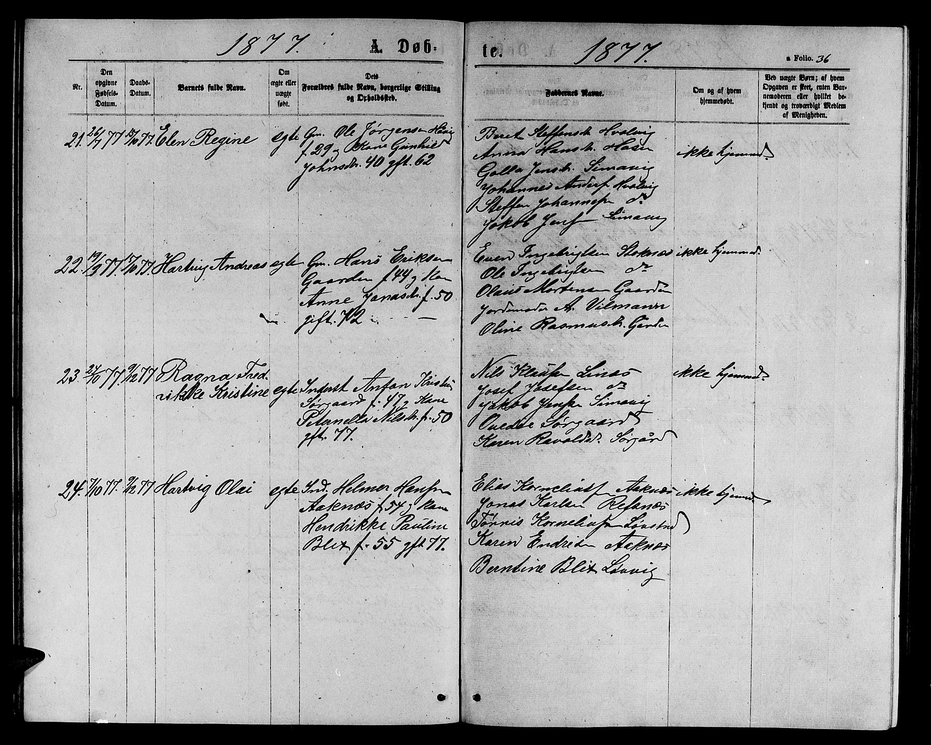 Ministerialprotokoller, klokkerbøker og fødselsregistre - Sør-Trøndelag, SAT/A-1456/656/L0695: Parish register (copy) no. 656C01, 1867-1889, p. 36