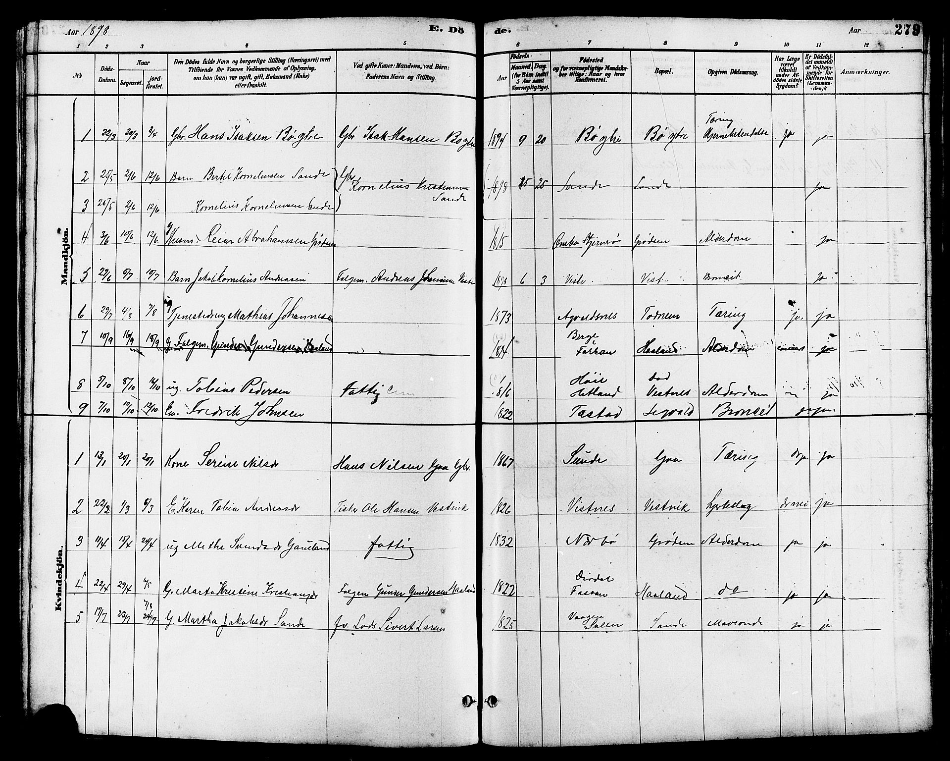 Hetland sokneprestkontor, SAST/A-101826/30/30BB/L0006: Parish register (copy) no. B 6, 1878-1921, p. 279