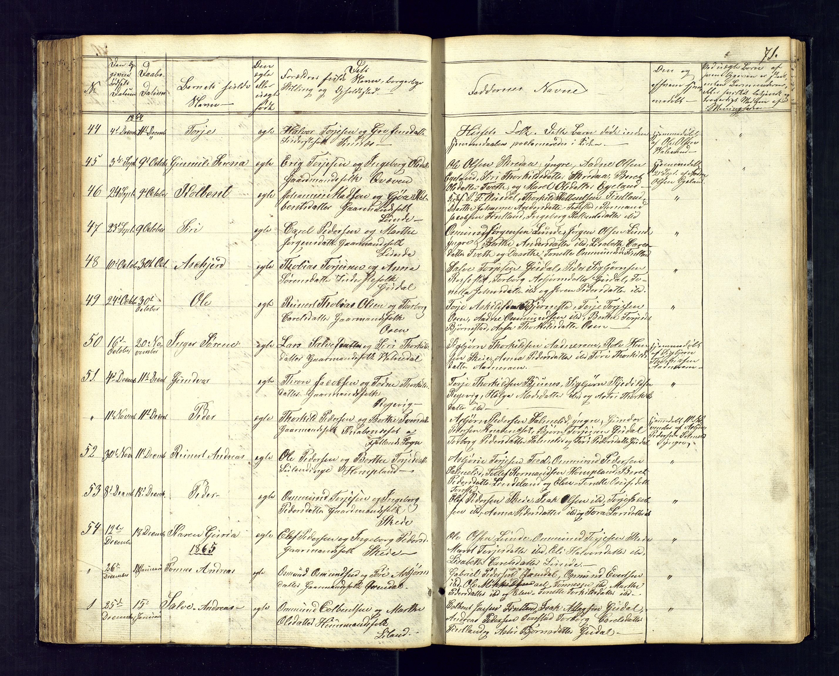 Sirdal sokneprestkontor, SAK/1111-0036/F/Fb/Fbb/L0002: Parish register (copy) no. B-2, 1848-1878, p. 71