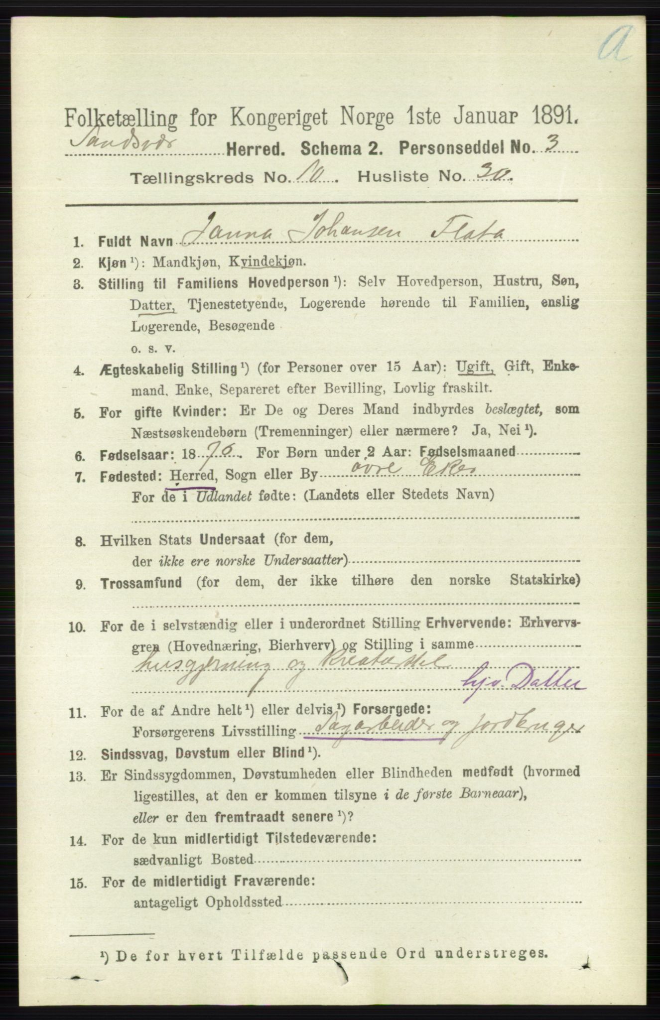 RA, 1891 census for 0629 Sandsvær, 1891, p. 5094
