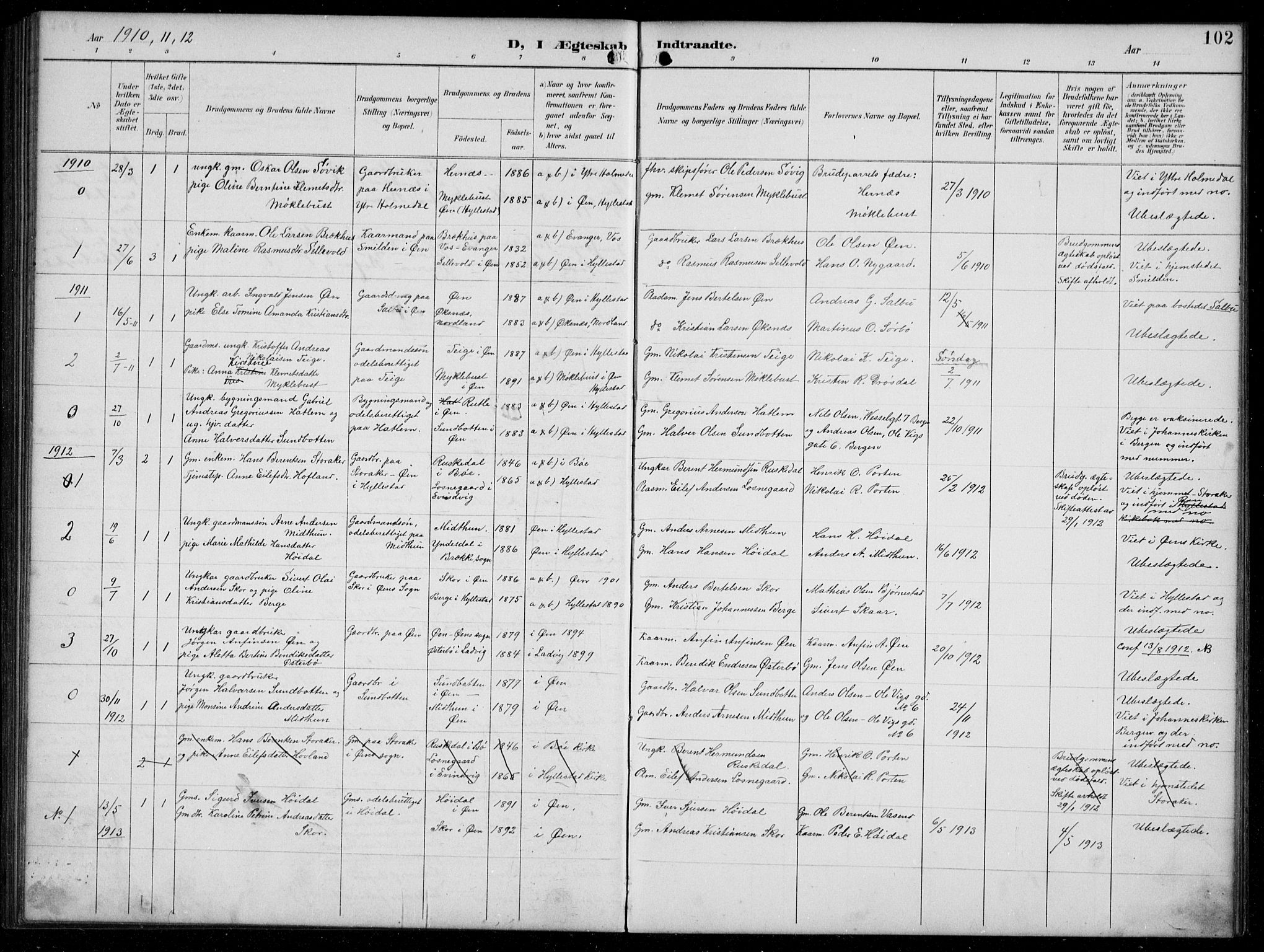 Hyllestad sokneprestembete, AV/SAB-A-80401: Parish register (copy) no. C 3, 1894-1913, p. 102