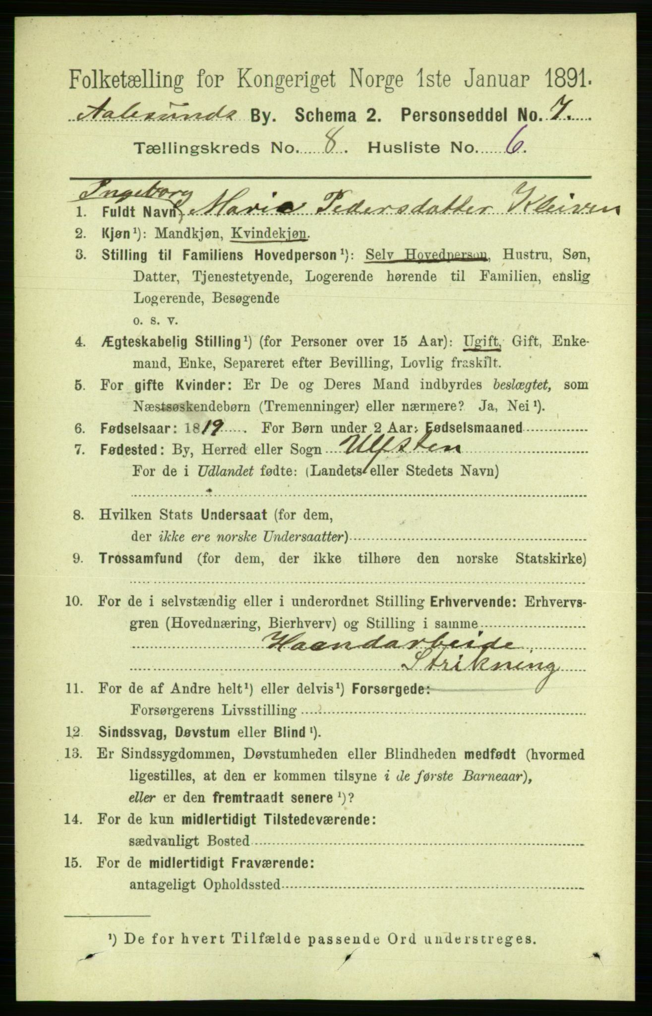 RA, 1891 census for 1501 Ålesund, 1891, p. 5870