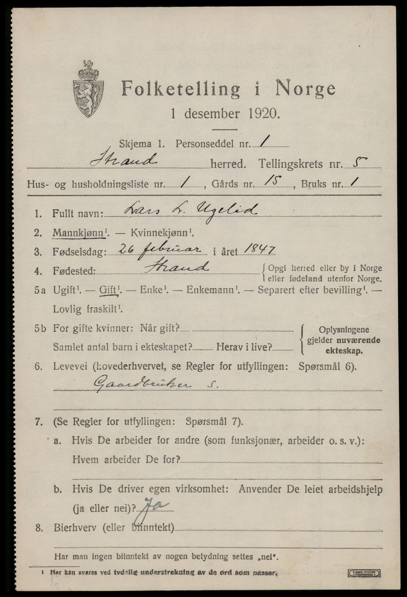 SAST, 1920 census for Strand, 1920, p. 3552