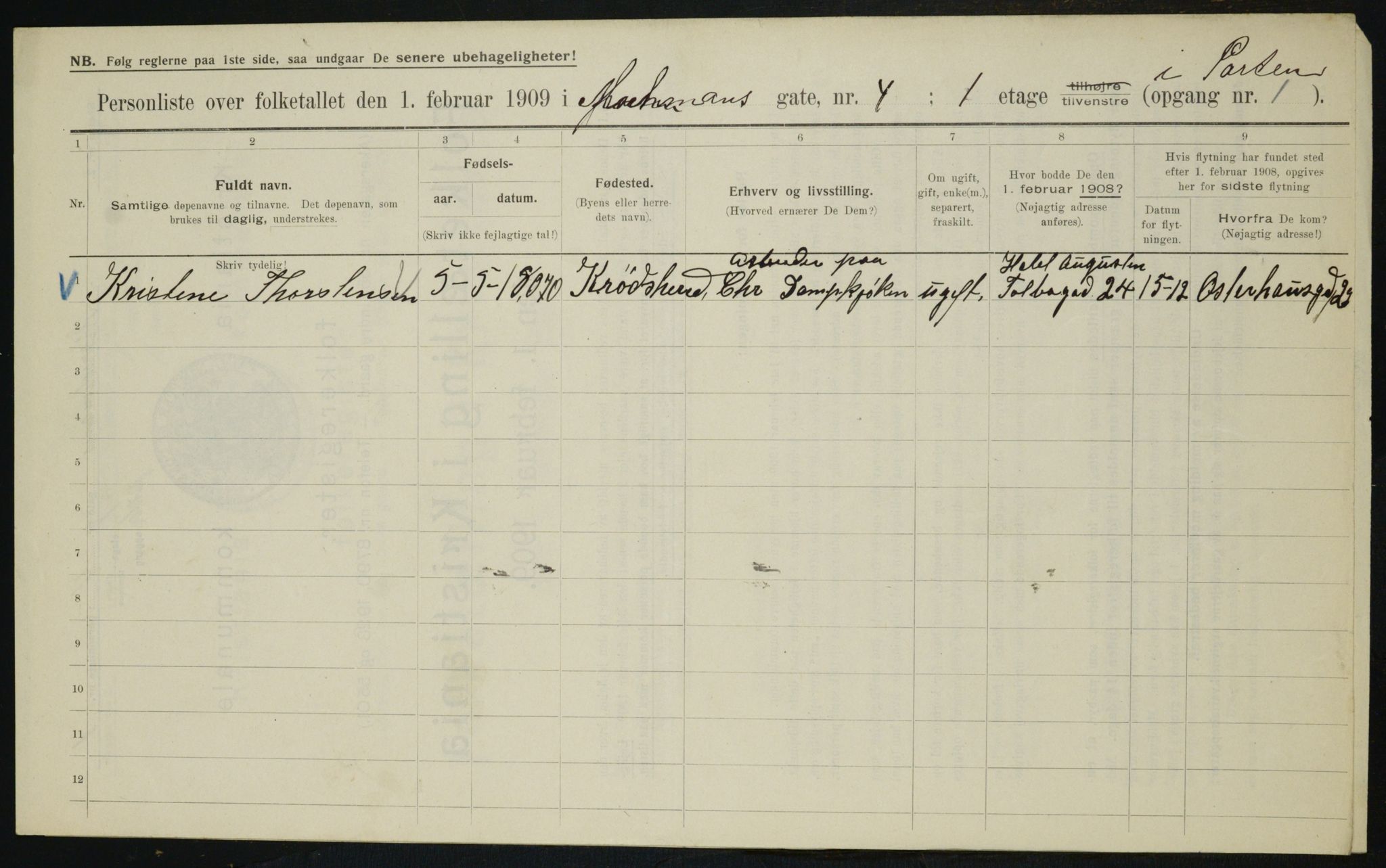 OBA, Municipal Census 1909 for Kristiania, 1909, p. 58837