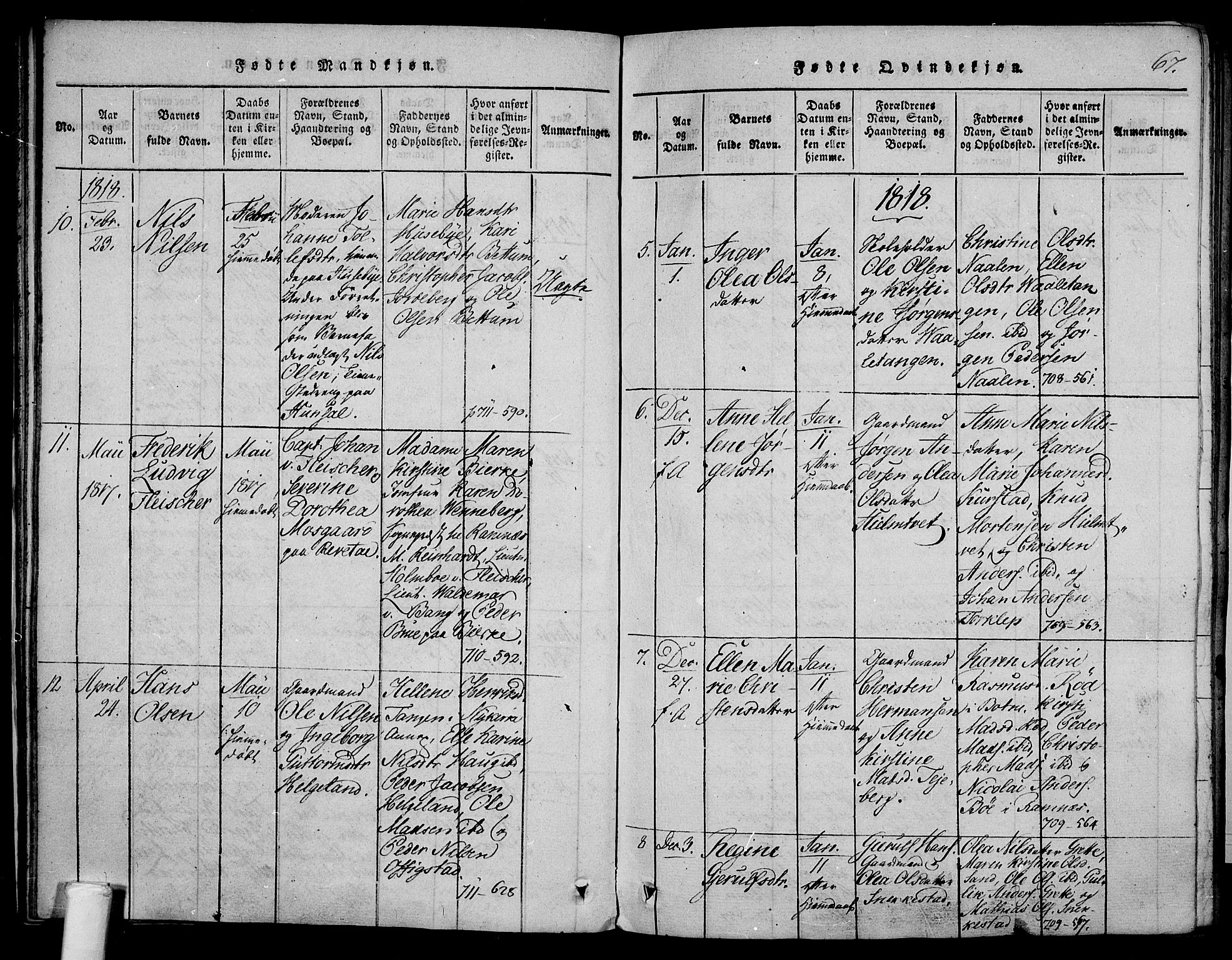 Våle kirkebøker, AV/SAKO-A-334/F/Fa/L0007: Parish register (official) no. I 7, 1814-1824, p. 66-67