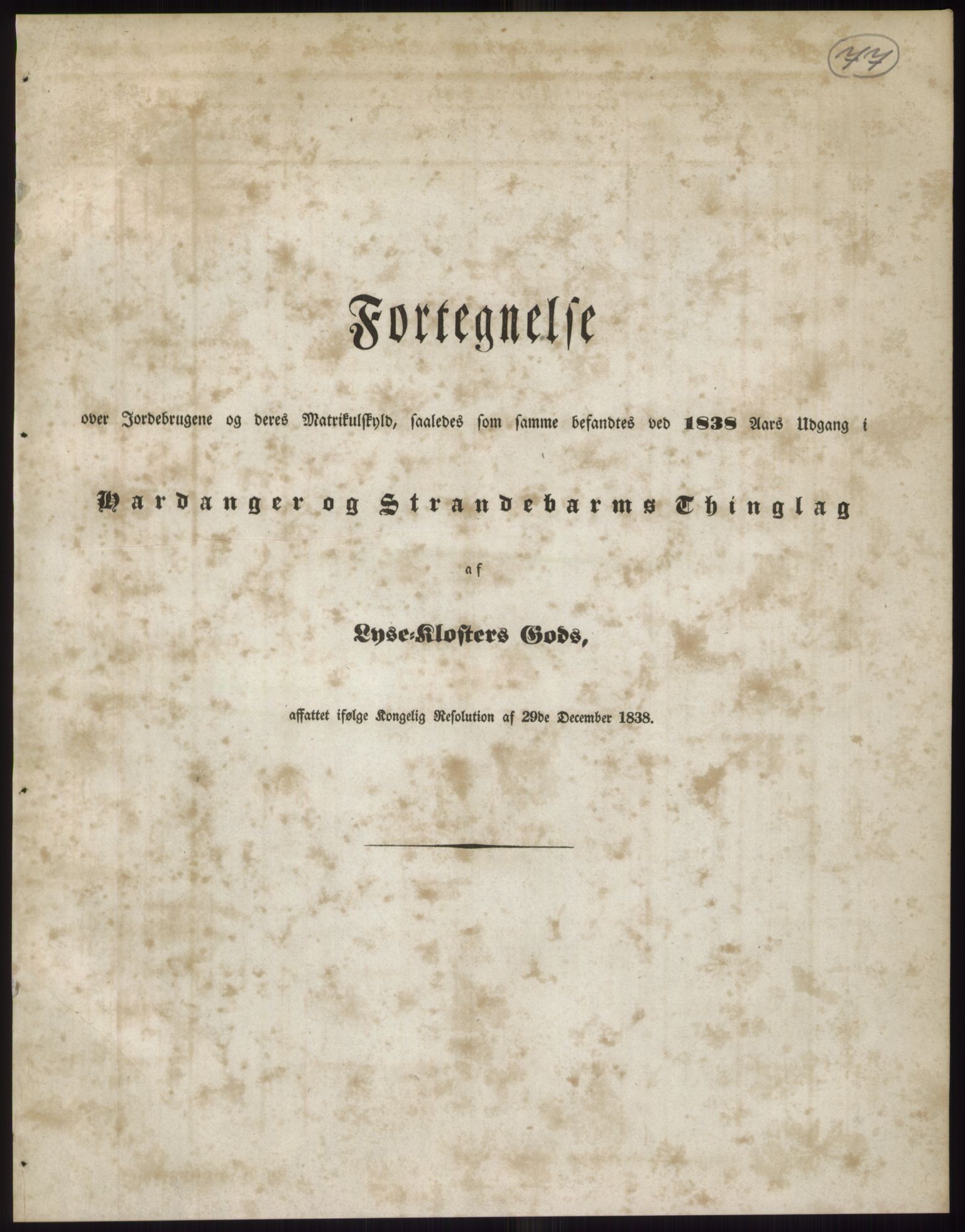Andre publikasjoner, PUBL/PUBL-999/0002/0011: Bind 11 - Søndre Bergenhus amt: Sunnhordland og Hardanger fogderi, Stamhuset Rosendals gods og Lyse klosters gods, 1838, p. 129