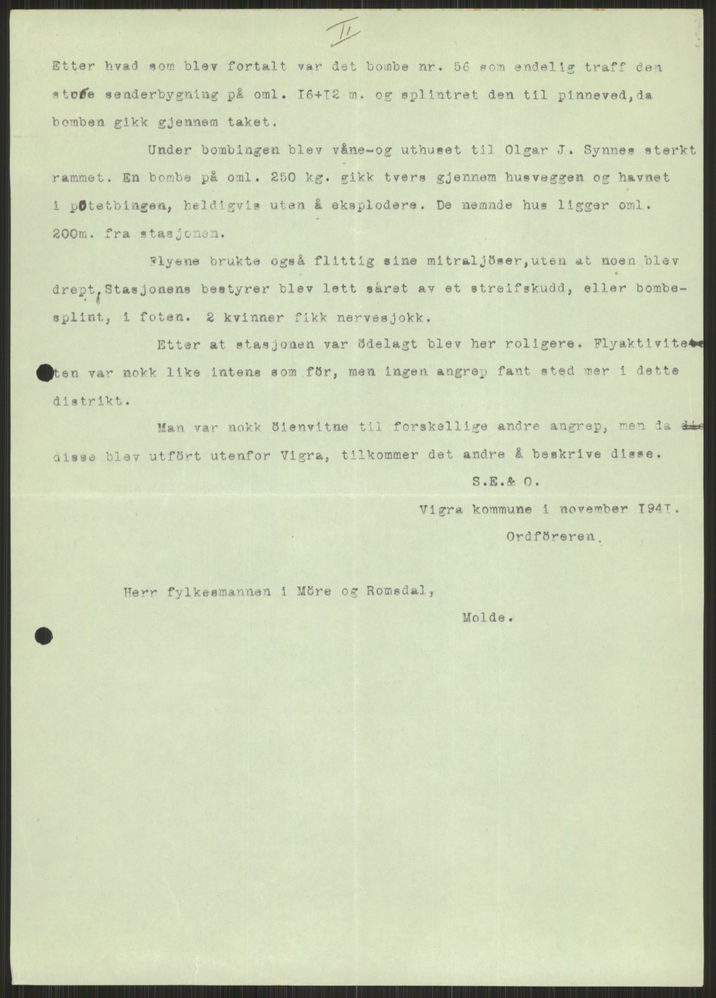 Forsvaret, Forsvarets krigshistoriske avdeling, AV/RA-RAFA-2017/Y/Ya/L0015: II-C-11-31 - Fylkesmenn.  Rapporter om krigsbegivenhetene 1940., 1940, p. 835