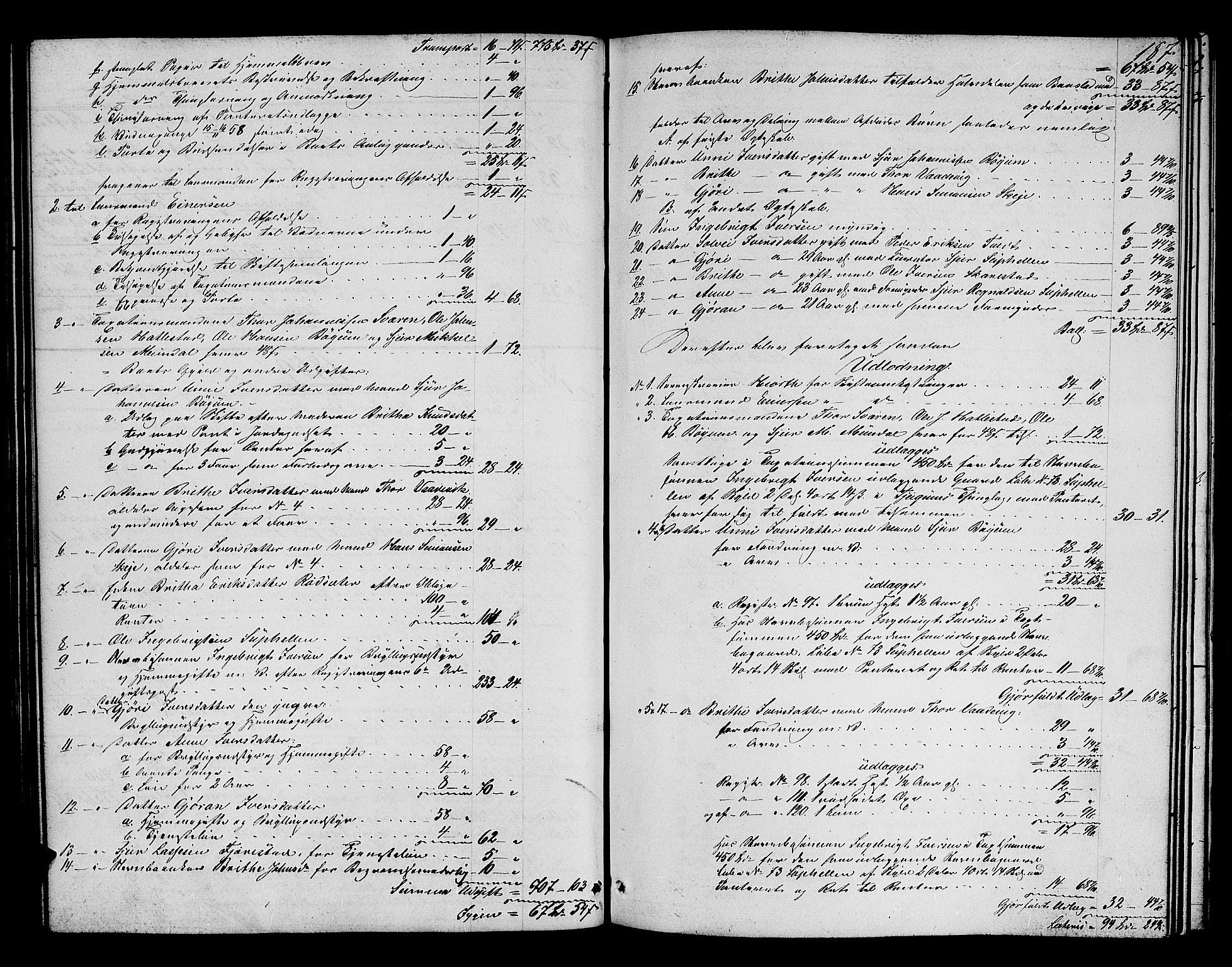 Ytre Sogn tingrett, AV/SAB-A-2601/1/H/Hc/L0001a: Skifteutlodningsprotokoll, 1853-1868, p. 186b-187a