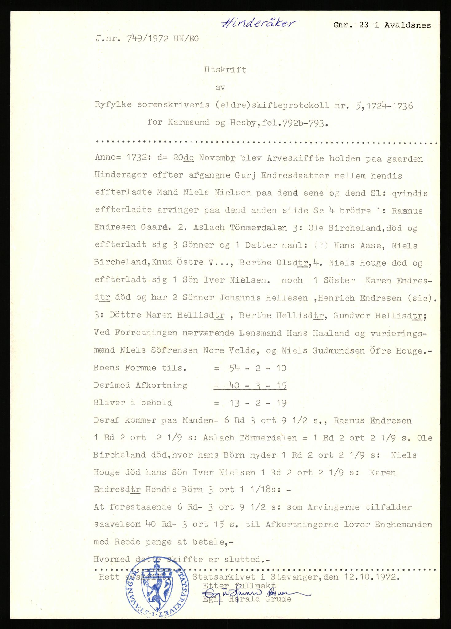 Statsarkivet i Stavanger, SAST/A-101971/03/Y/Yj/L0037: Avskrifter sortert etter gårdsnavn: Hetland i Nerstrand - Hobberstad, 1750-1930, p. 248