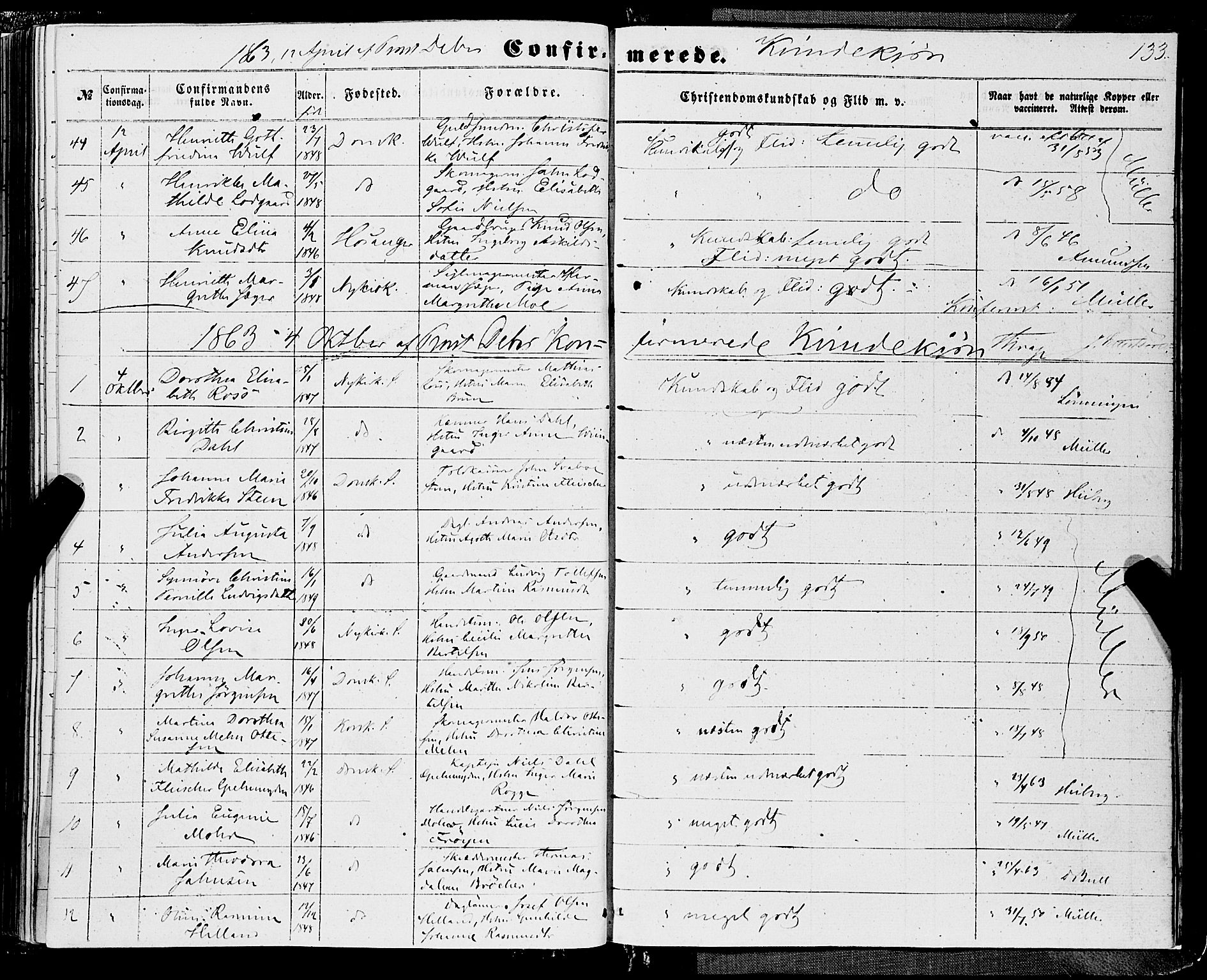 Domkirken sokneprestembete, AV/SAB-A-74801/H/Haa/L0028: Parish register (official) no. C 3, 1852-1864, p. 133