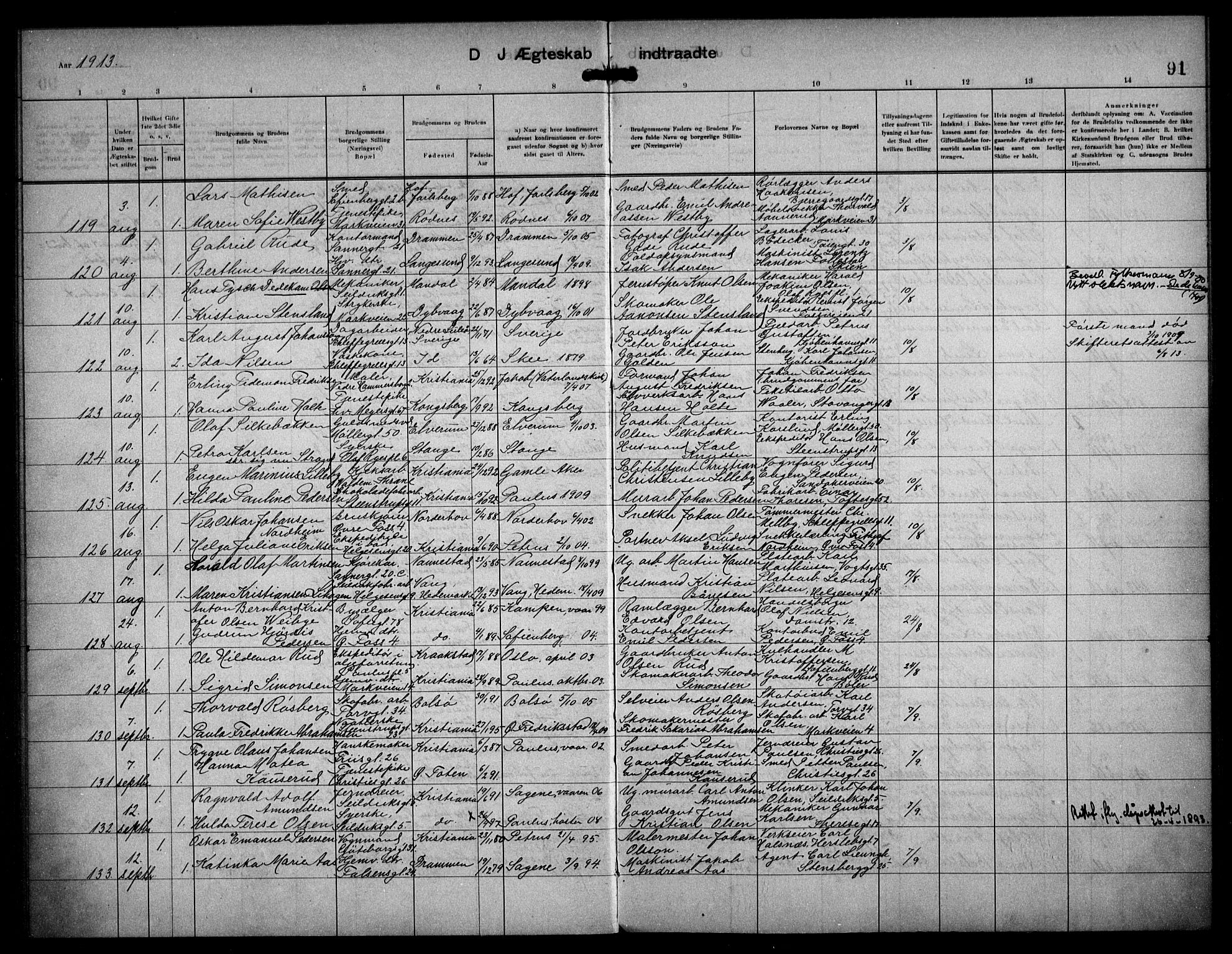 Paulus prestekontor Kirkebøker, AV/SAO-A-10871/F/Fa/L0017: Parish register (official) no. 17, 1906-1917, p. 91