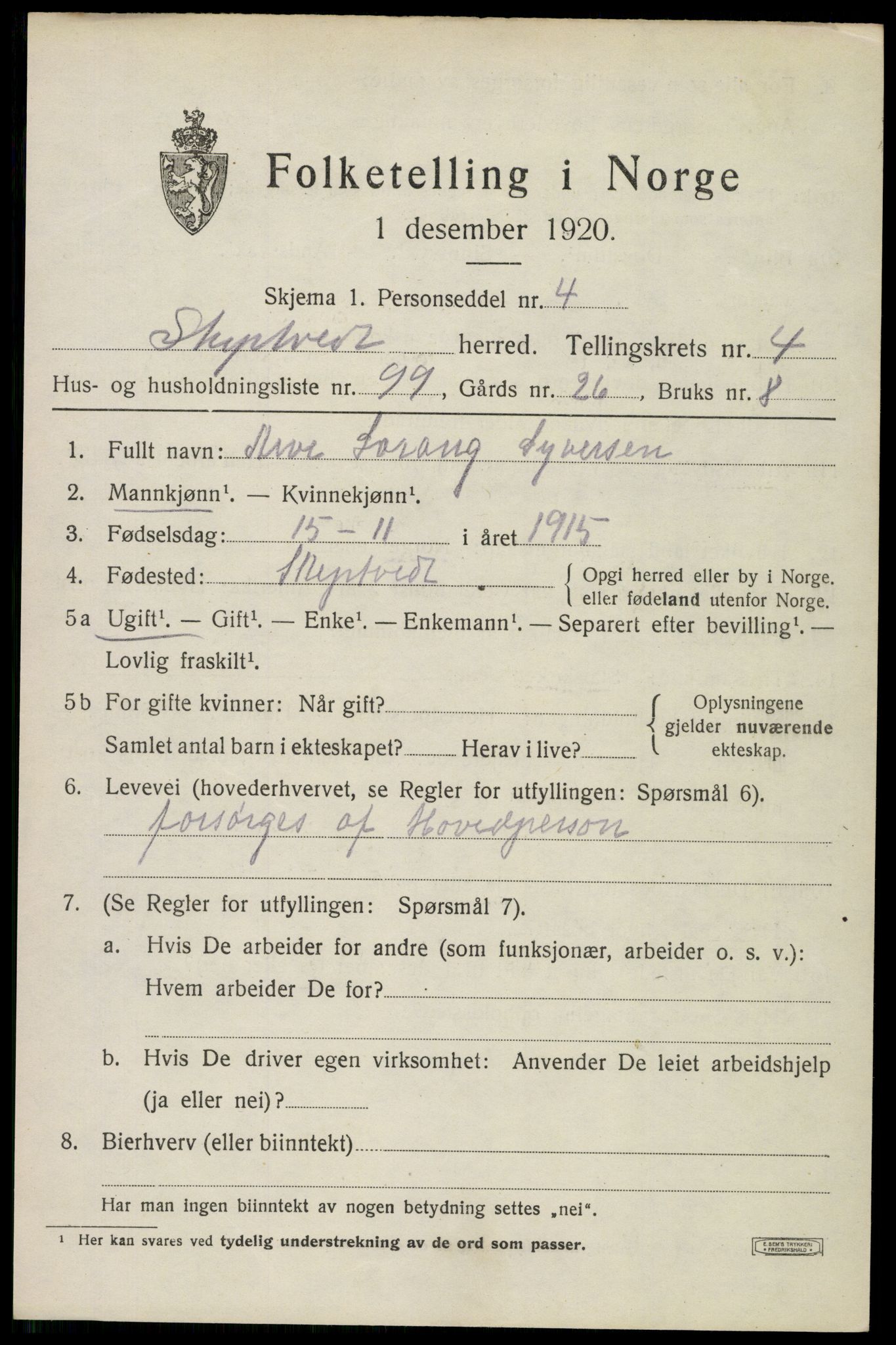 SAO, 1920 census for Skiptvet, 1920, p. 5199