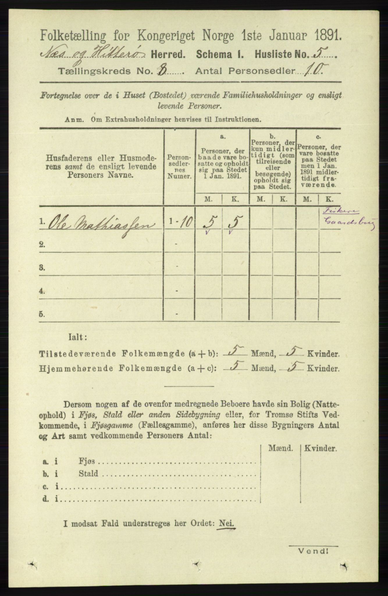 RA, 1891 census for 1043 Hidra og Nes, 1891, p. 3238