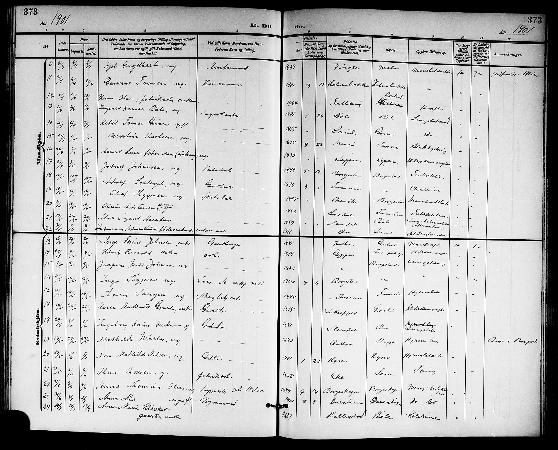 Gjerpen kirkebøker, SAKO/A-265/G/Ga/L0003: Parish register (copy) no. I 3, 1901-1919, p. 373