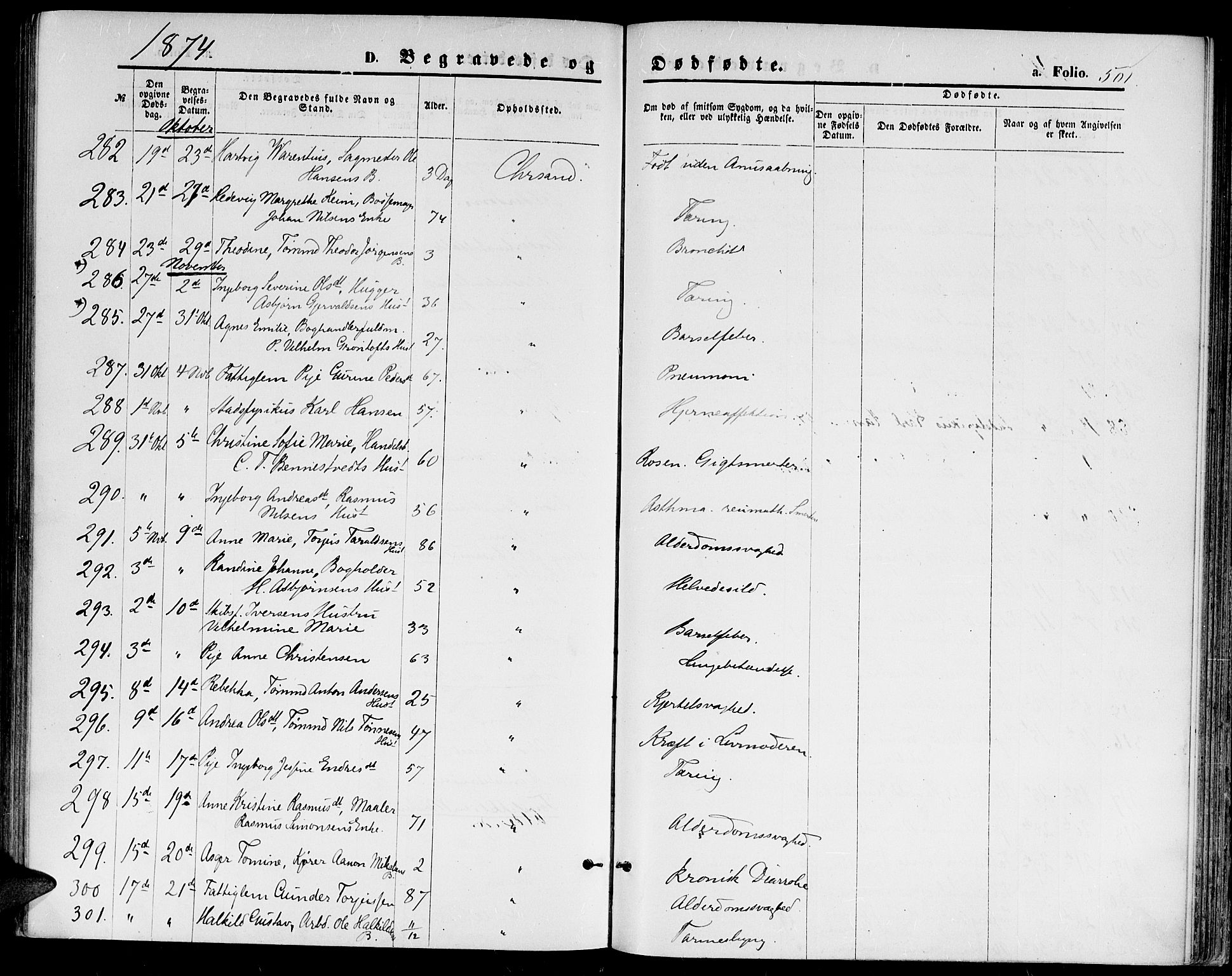 Kristiansand domprosti, AV/SAK-1112-0006/F/Fb/L0013: Parish register (copy) no. B 13, 1871-1880, p. 501