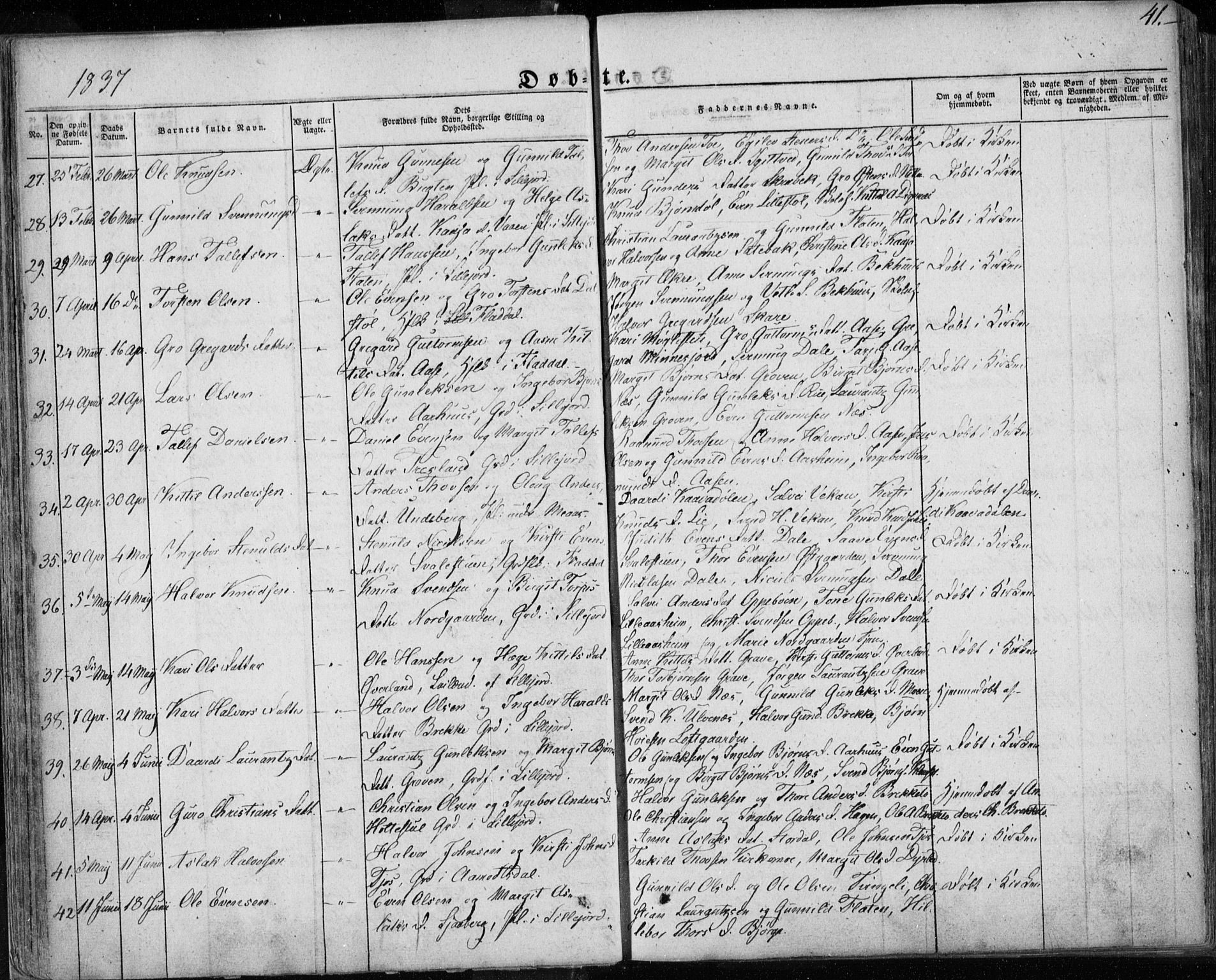 Seljord kirkebøker, SAKO/A-20/F/Fa/L0011: Parish register (official) no. I 11, 1831-1849, p. 41