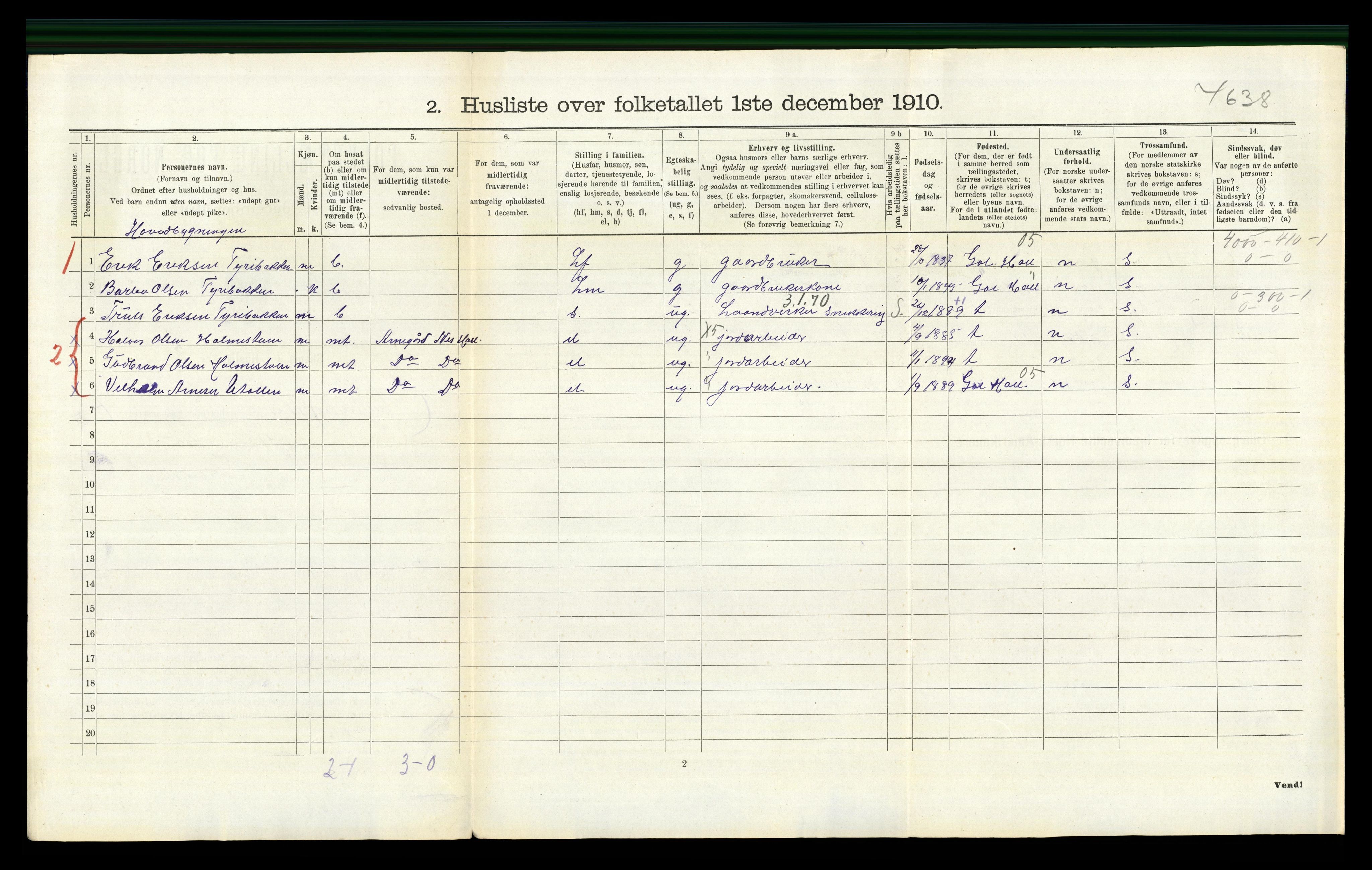 RA, 1910 census for Nes, 1910, p. 669