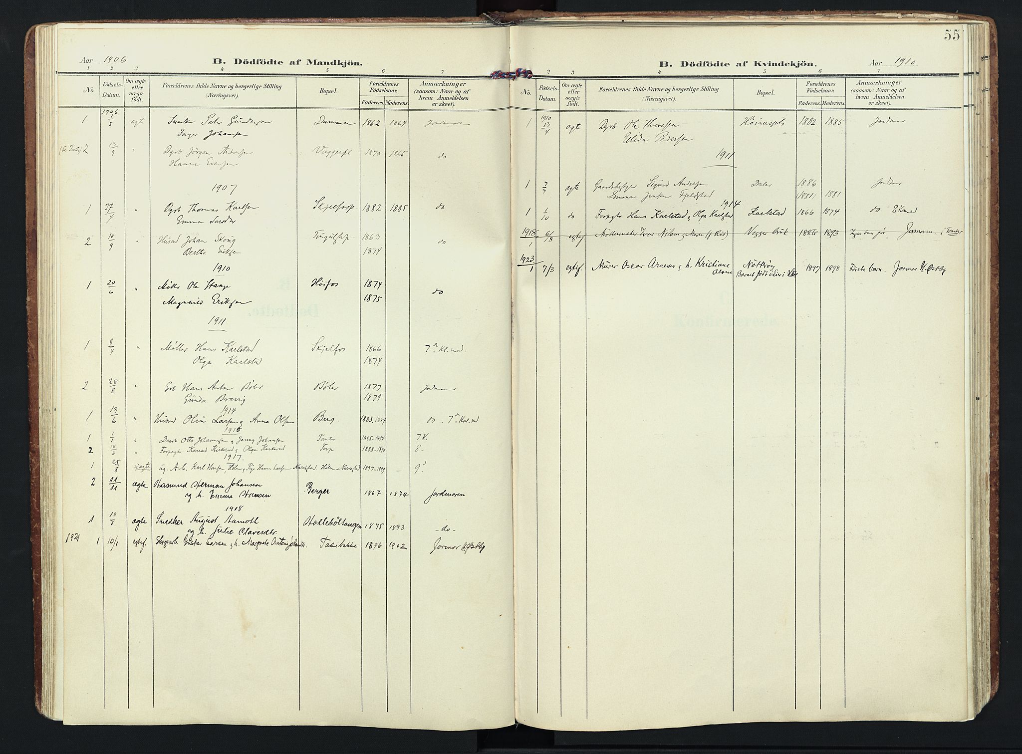 Hobøl prestekontor Kirkebøker, AV/SAO-A-2002/F/Fa/L0006: Parish register (official) no. I 6, 1905-1927, p. 55