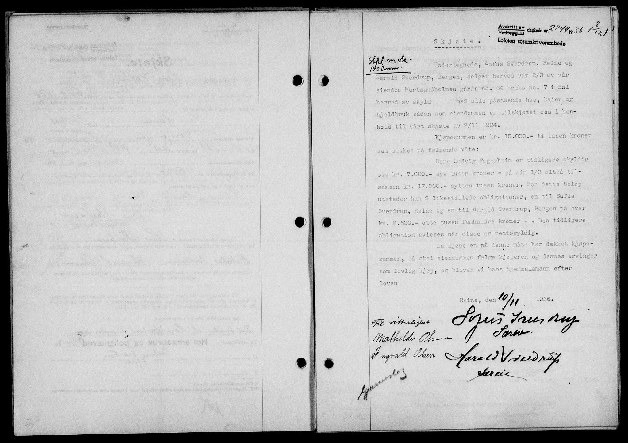 Lofoten sorenskriveri, SAT/A-0017/1/2/2C/L0001a: Mortgage book no. 1a, 1936-1937, Diary no: : 2244/1936