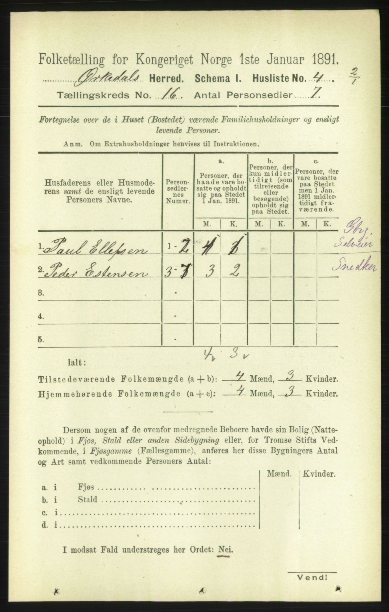 RA, 1891 census for 1638 Orkdal, 1891, p. 7121