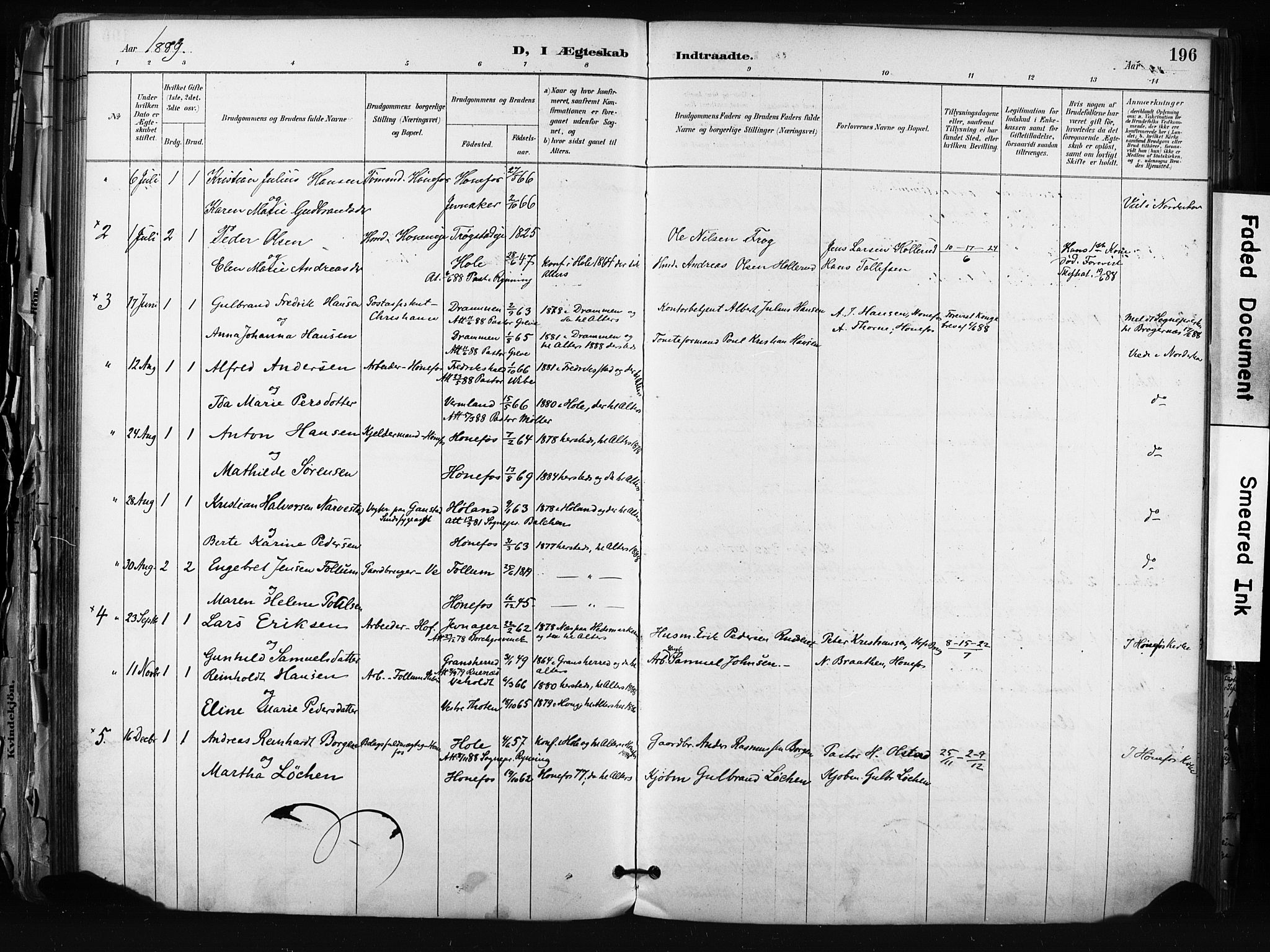 Hønefoss kirkebøker, AV/SAKO-A-609/F/Fa/L0002: Parish register (official) no. 2, 1887-1906, p. 196