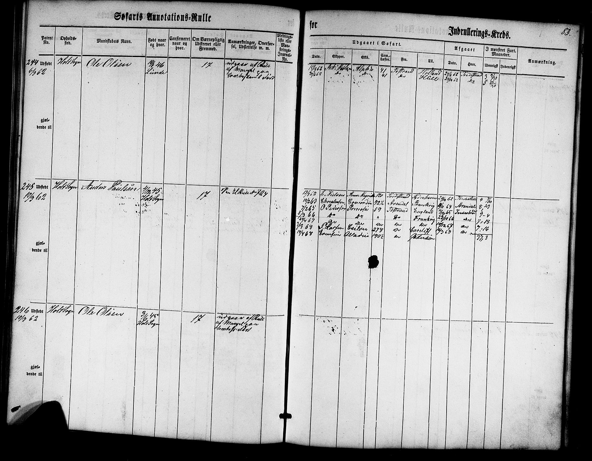 Tvedestrand mønstringskrets, SAK/2031-0011/F/Fa/L0002: Annotasjonsrulle nr 1-435 med register, U-24, 1860-1865, p. 100