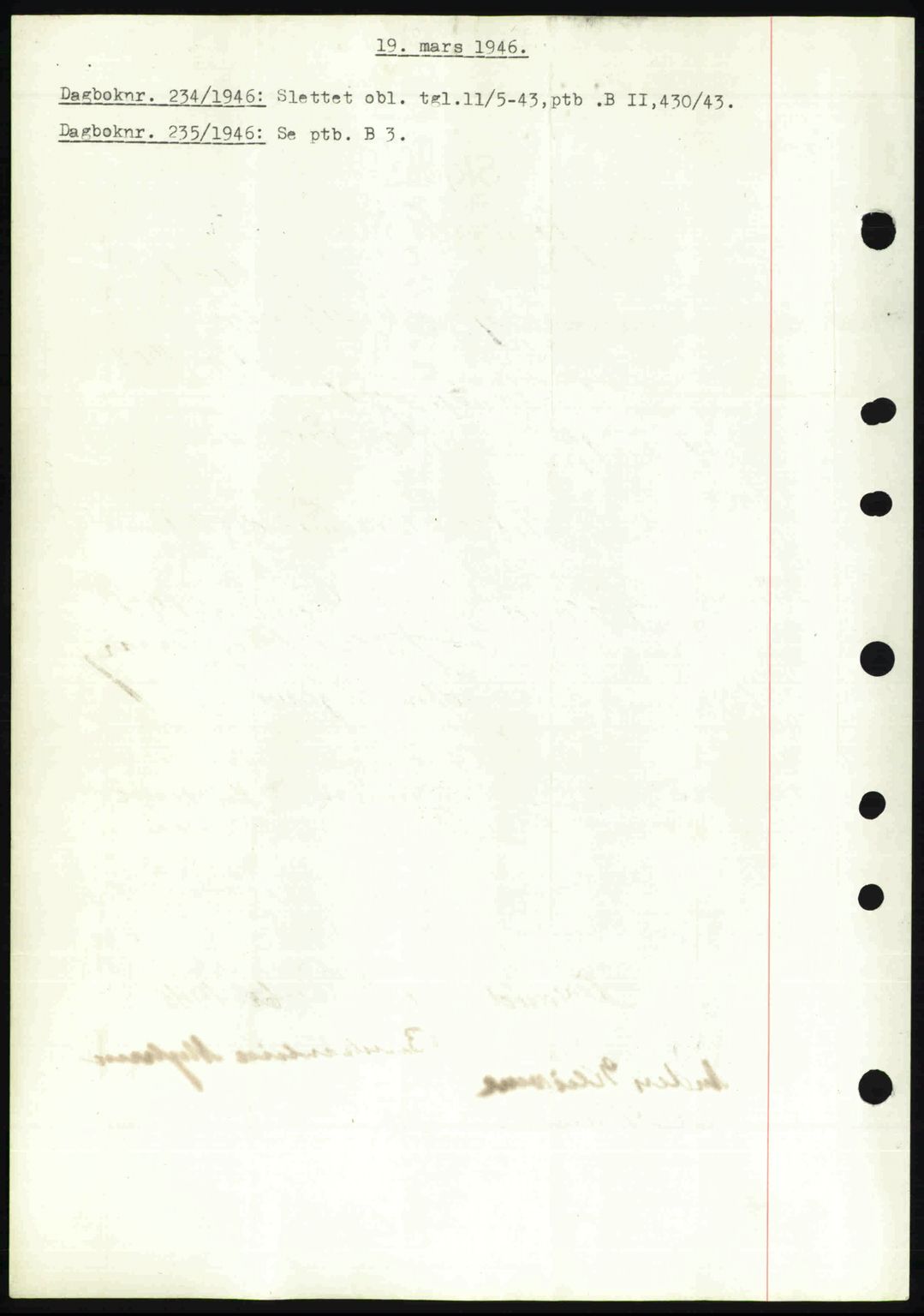Nedenes sorenskriveri, SAK/1221-0006/G/Gb/Gba/L0054: Mortgage book no. A6c, 1946-1946, Diary no: : 234/1946