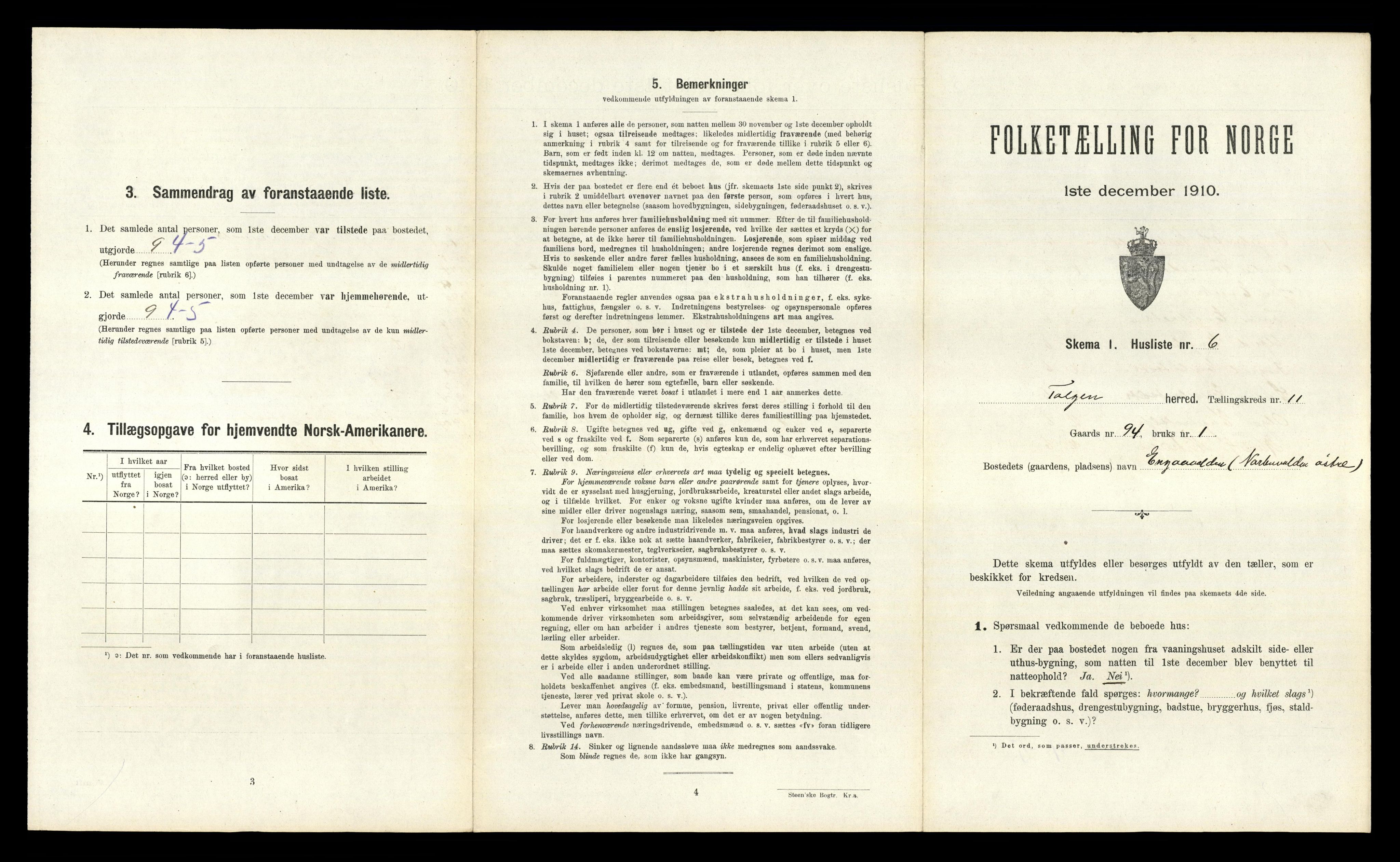 RA, 1910 census for Tolga, 1910, p. 734