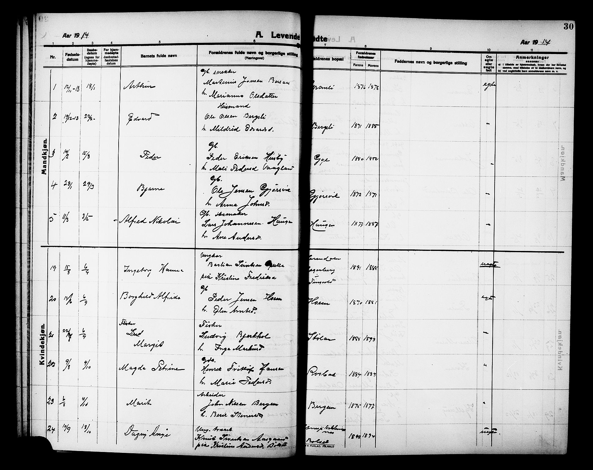 Ministerialprotokoller, klokkerbøker og fødselsregistre - Møre og Romsdal, AV/SAT-A-1454/586/L0993: Parish register (copy) no. 586C04, 1910-1918, p. 30