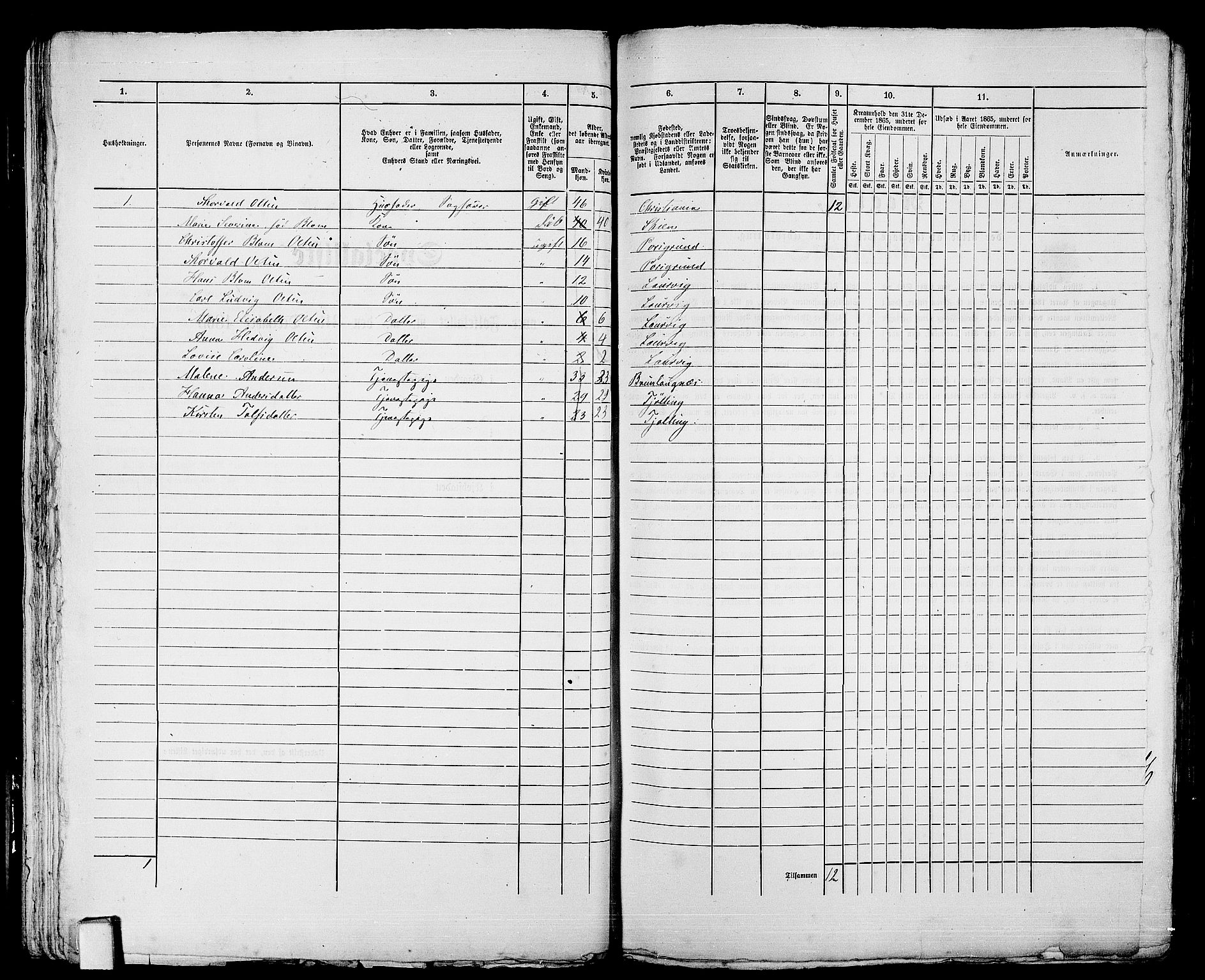 RA, 1865 census for Larvik, 1865, p. 57