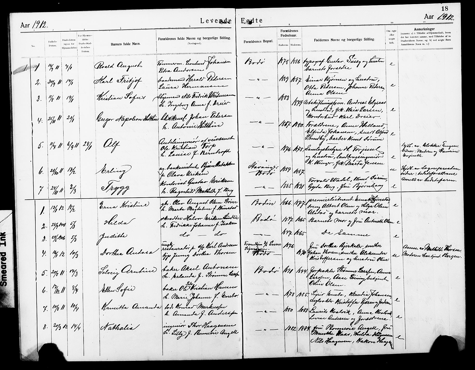 Ministerialprotokoller, klokkerbøker og fødselsregistre - Nordland, SAT/A-1459/801/L0034: Parish register (copy) no. 801C09, 1910-1922, p. 18