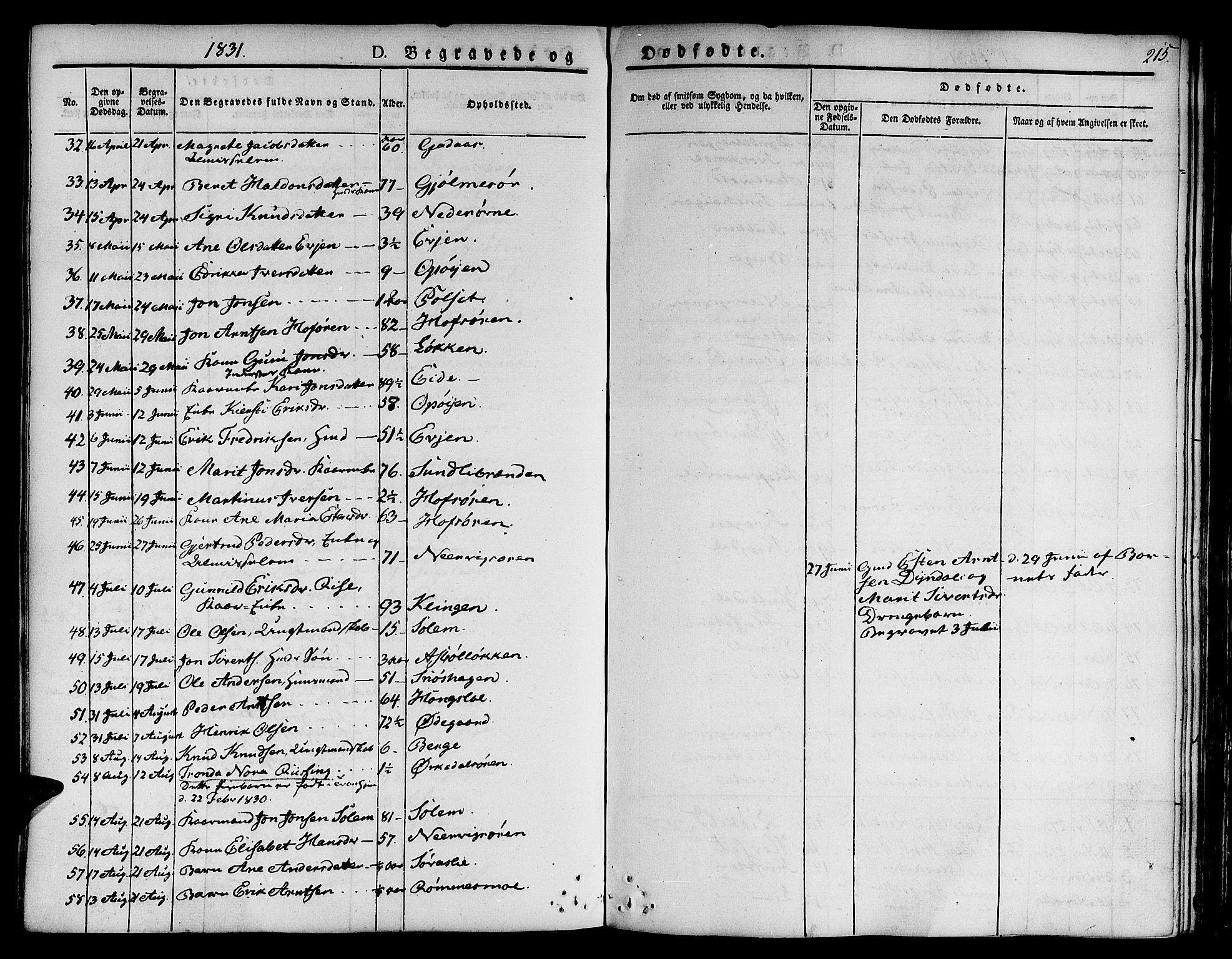 Ministerialprotokoller, klokkerbøker og fødselsregistre - Sør-Trøndelag, SAT/A-1456/668/L0804: Parish register (official) no. 668A04, 1826-1839, p. 215
