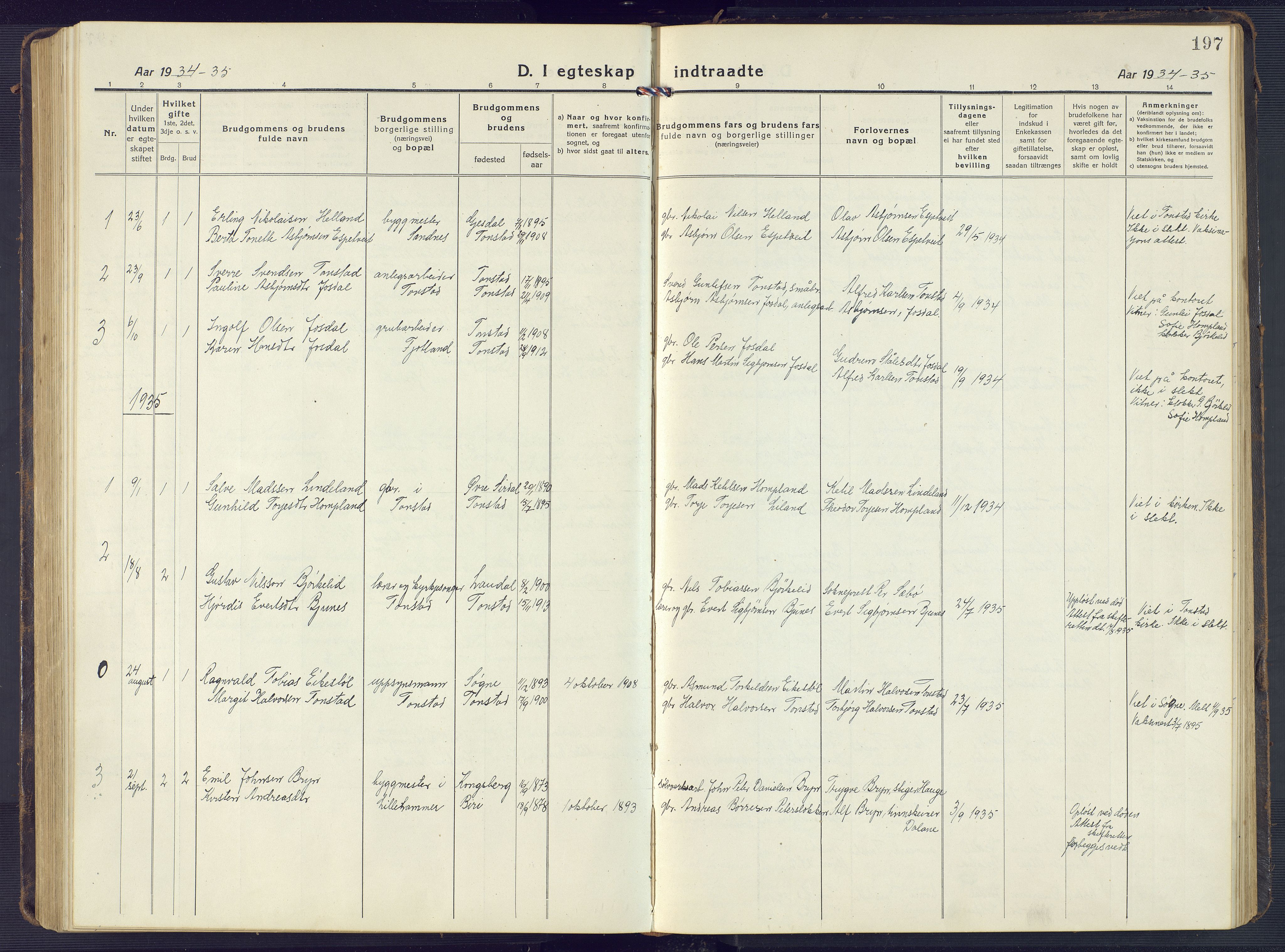 Sirdal sokneprestkontor, AV/SAK-1111-0036/F/Fb/Fbb/L0005: Parish register (copy) no. B 5, 1916-1960, p. 197