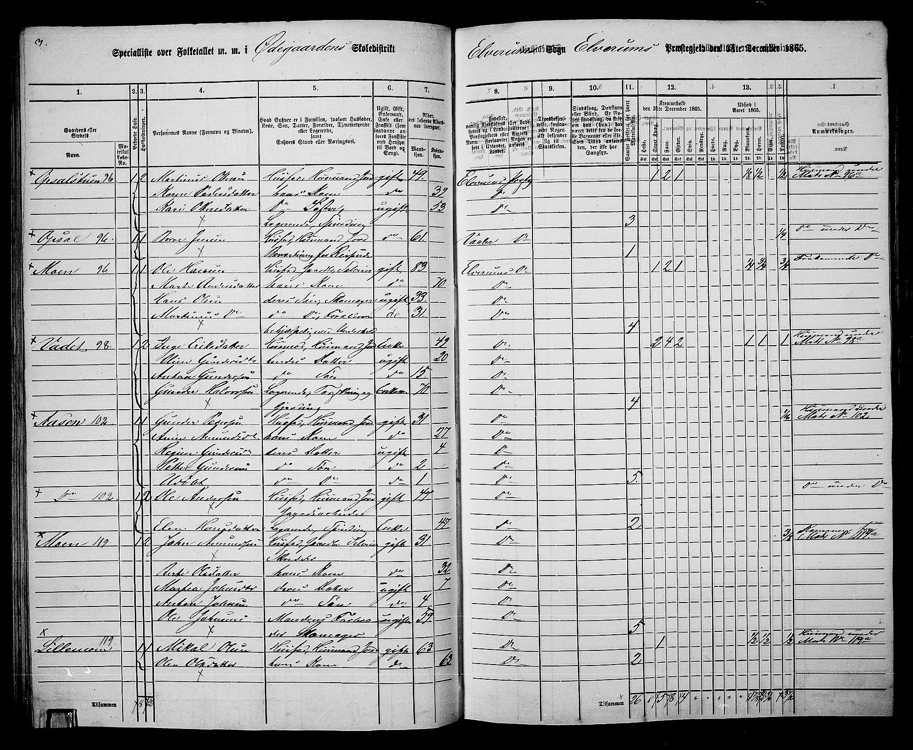 RA, 1865 census for Elverum, 1865, p. 84