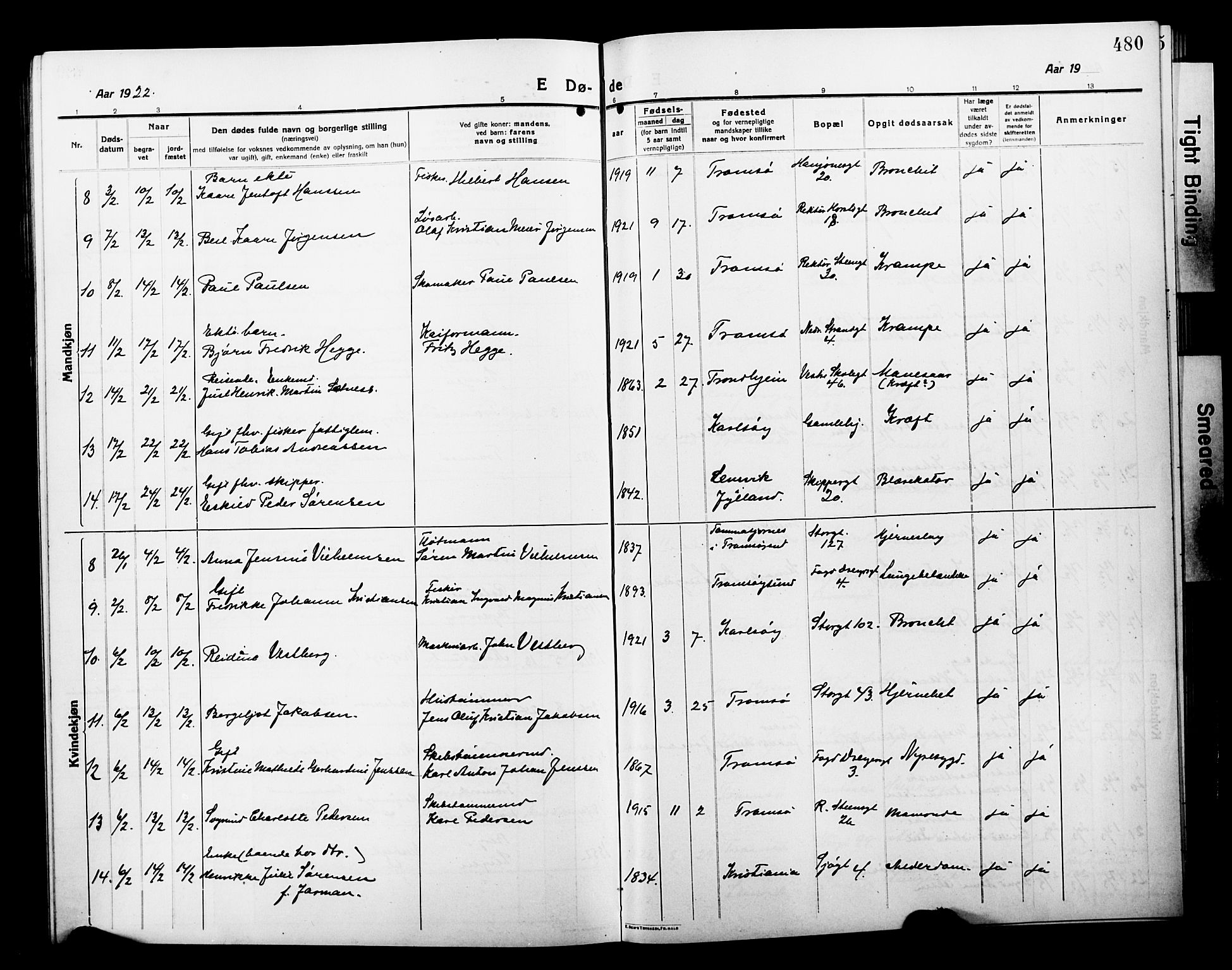 Tromsø sokneprestkontor/stiftsprosti/domprosti, SATØ/S-1343/G/Gb/L0009klokker: Parish register (copy) no. 9, 1915-1925, p. 480