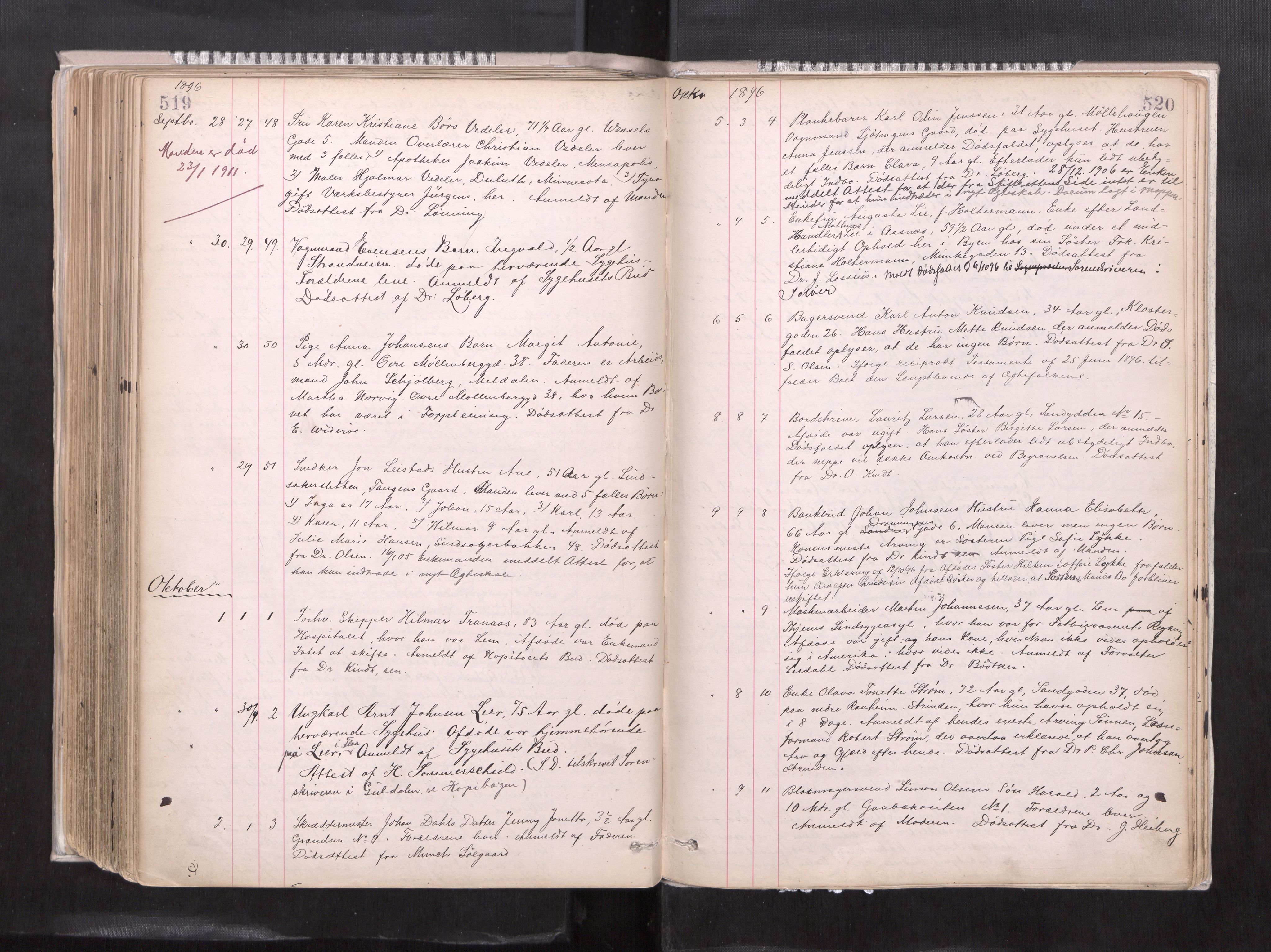 Trondheim byfogd, AV/SAT-A-0003/1/3/3L/L0004: Dødsanmeldelsesprotokoll, 1891-1897, p. 519-520