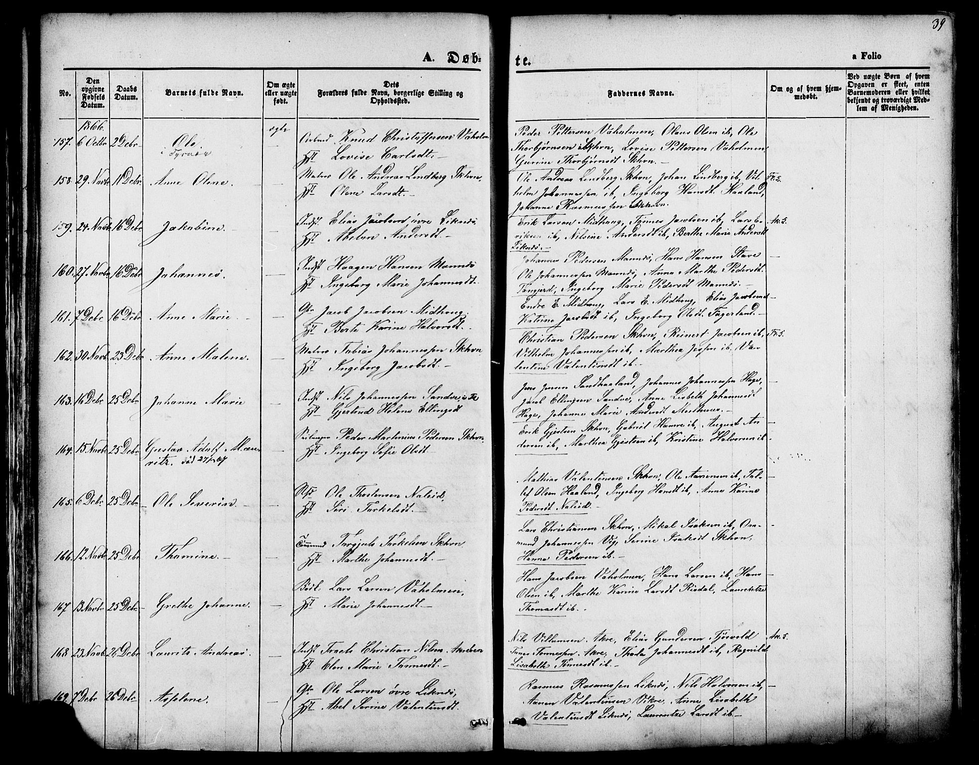 Skudenes sokneprestkontor, SAST/A -101849/H/Ha/Haa/L0006: Parish register (official) no. A 4, 1864-1881, p. 39