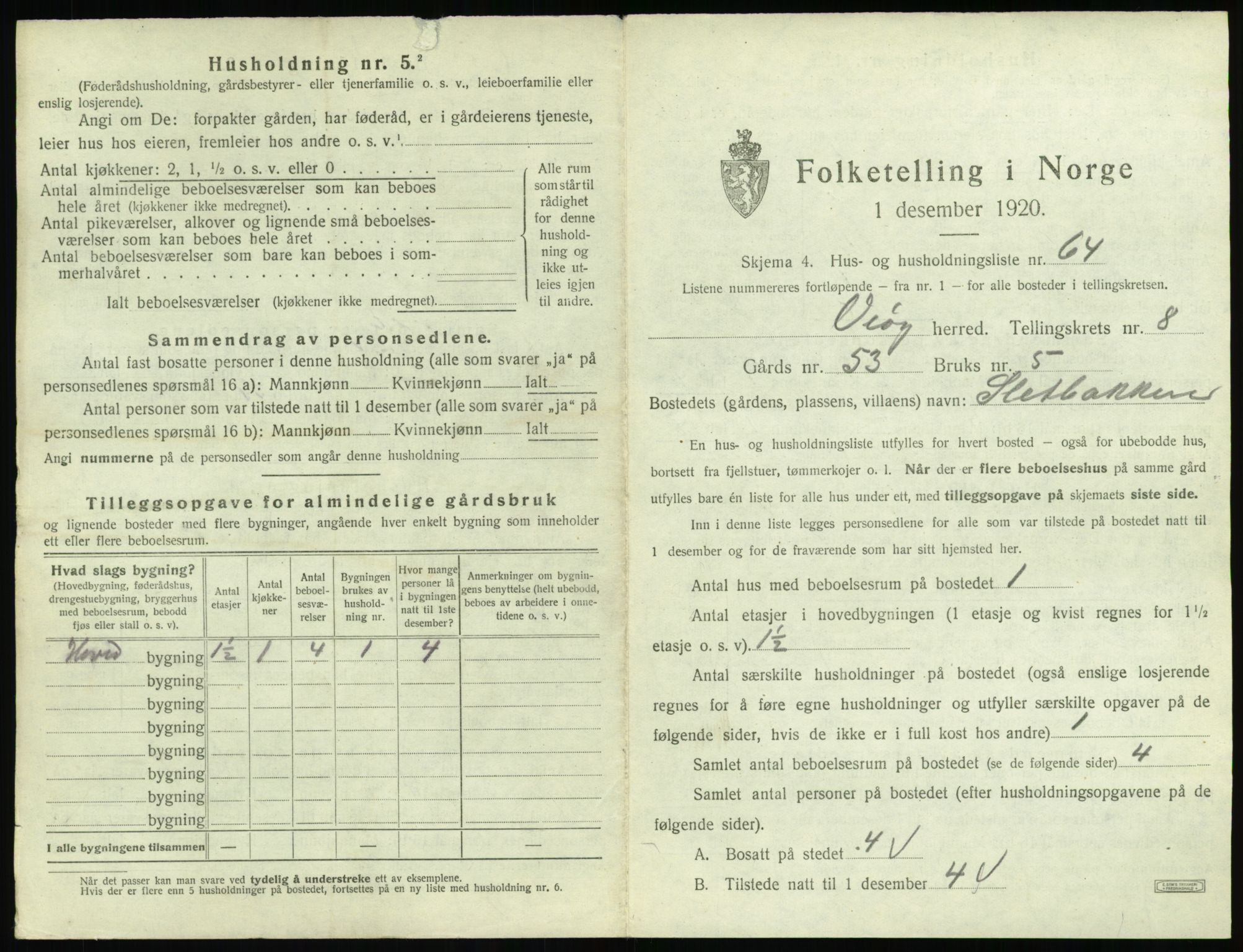 SAT, 1920 census for Veøy, 1920, p. 655