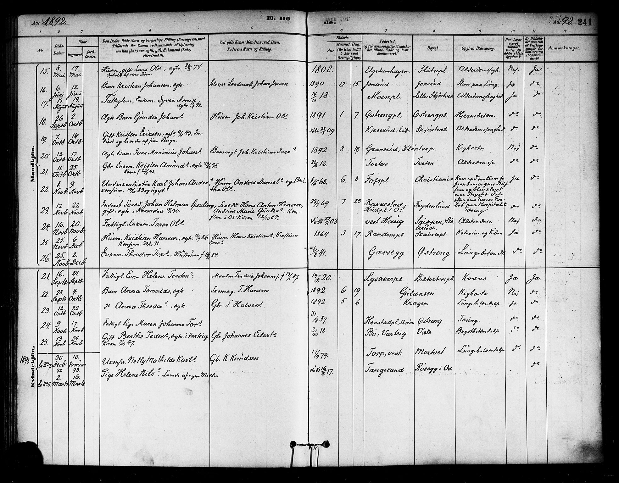 Eidsberg prestekontor Kirkebøker, SAO/A-10905/F/Fa/L0012: Parish register (official) no. I 12, 1879-1901, p. 241