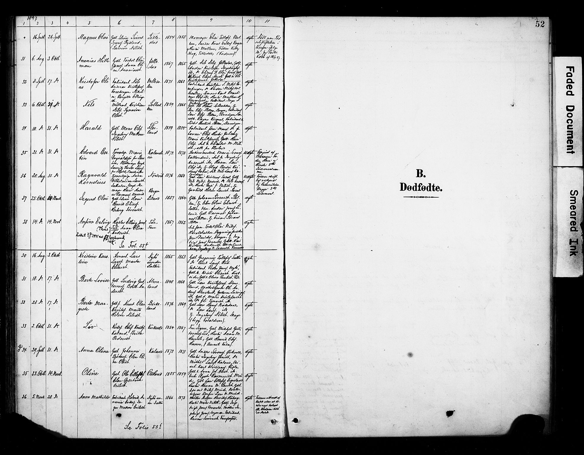 Fana Sokneprestembete, SAB/A-75101/H/Haa/Haab/L0002: Parish register (official) no. B 2, 1890-1897, p. 52