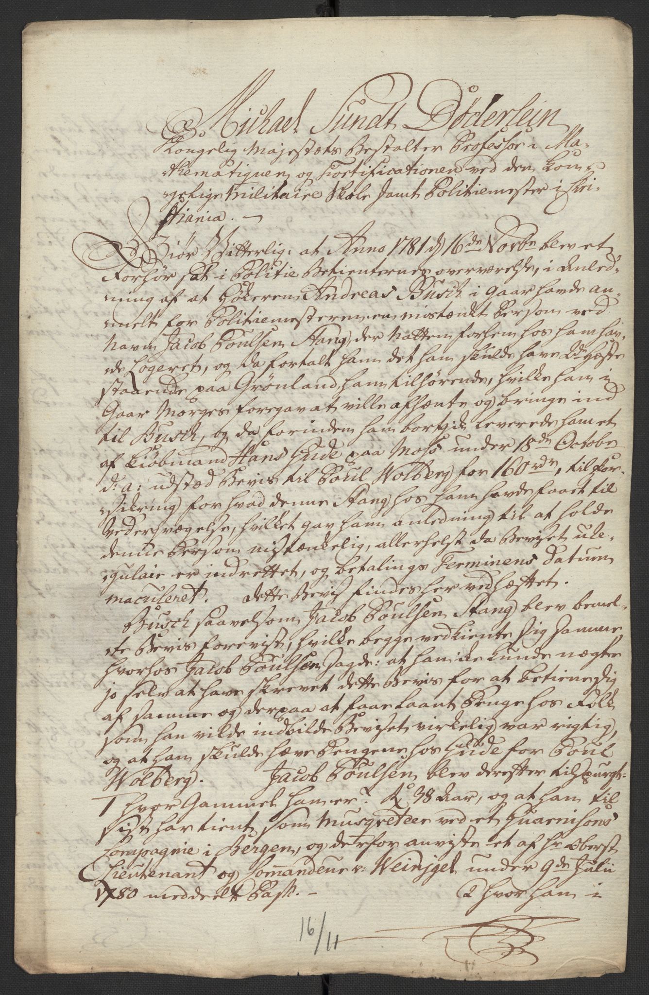 Oslo politidistrikt, AV/SAO-A-10085/D/Da/L0003: Innkomne brev, pro memoria m.v., 1781, p. 89