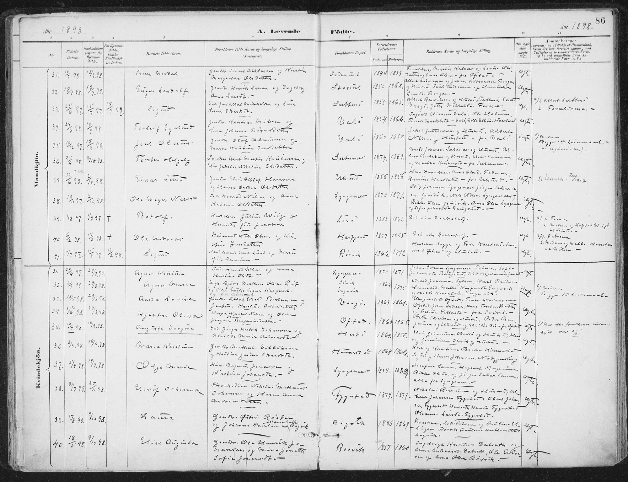 Ministerialprotokoller, klokkerbøker og fødselsregistre - Nord-Trøndelag, SAT/A-1458/786/L0687: Parish register (official) no. 786A03, 1888-1898, p. 86