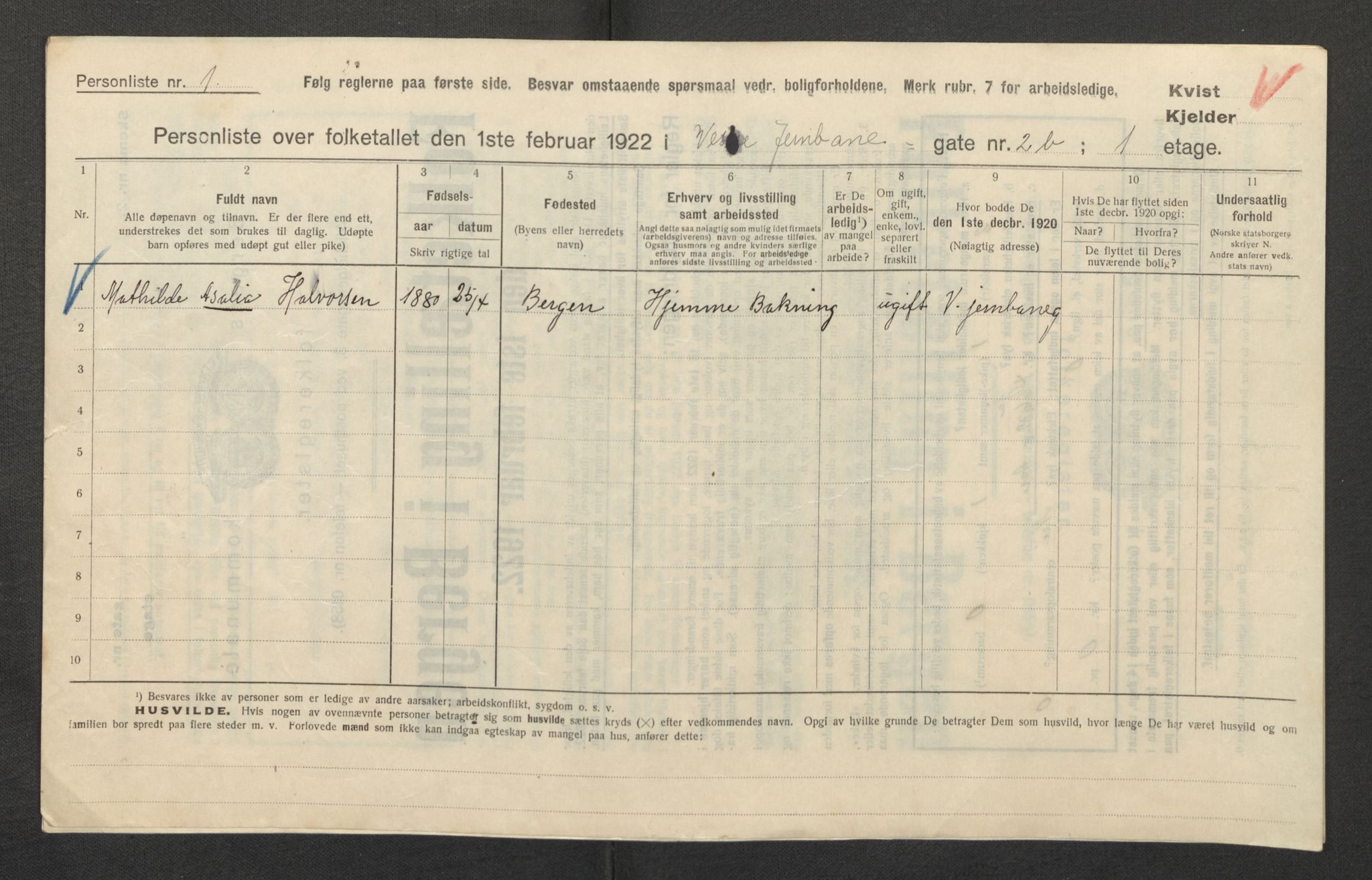 SAB, Municipal Census 1922 for Bergen, 1922, p. 15652