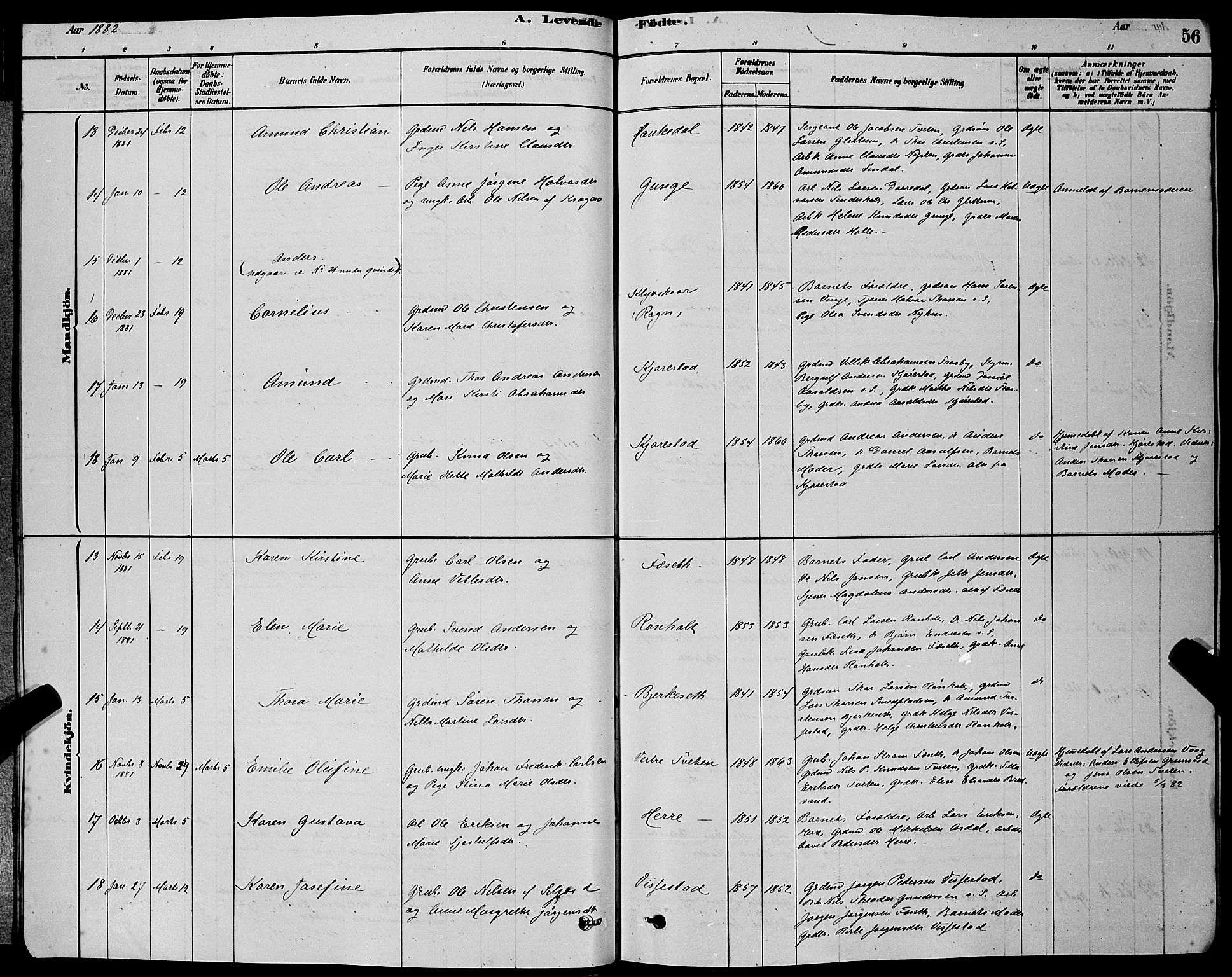 Bamble kirkebøker, AV/SAKO-A-253/G/Ga/L0008: Parish register (copy) no. I 8, 1878-1888, p. 56