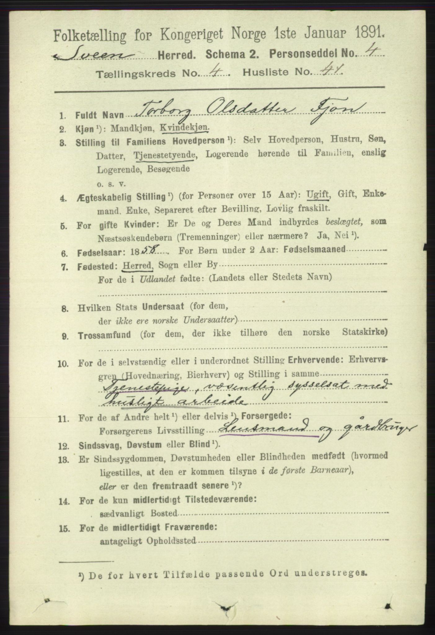 RA, 1891 census for 1216 Sveio, 1891, p. 1409