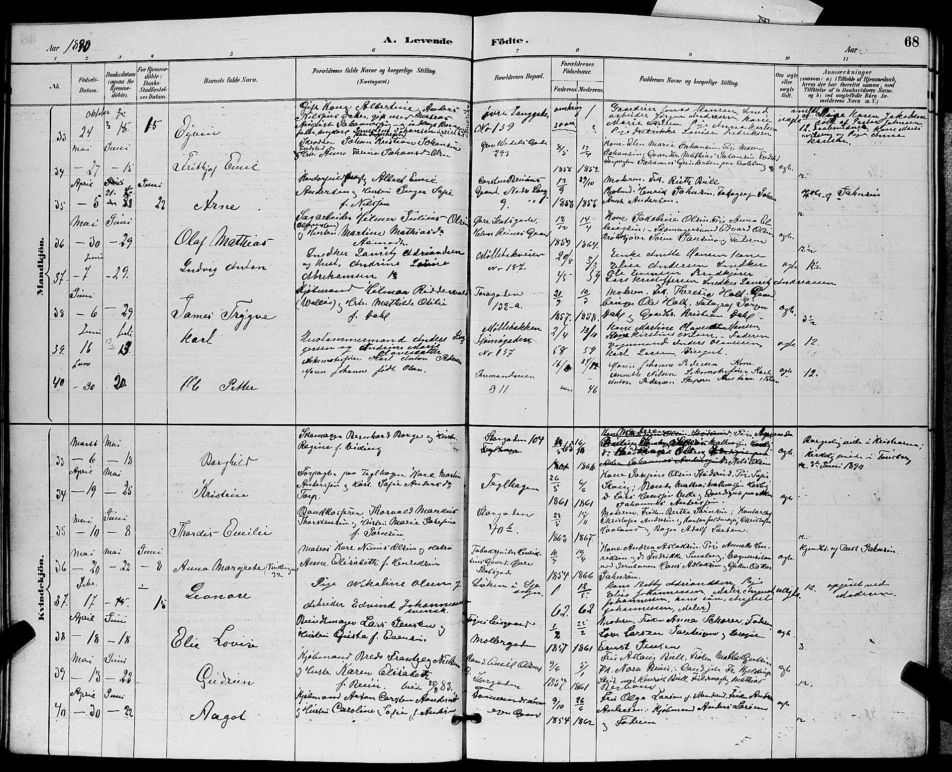 Tønsberg kirkebøker, AV/SAKO-A-330/G/Ga/L0006: Parish register (copy) no. 6, 1885-1895, p. 68