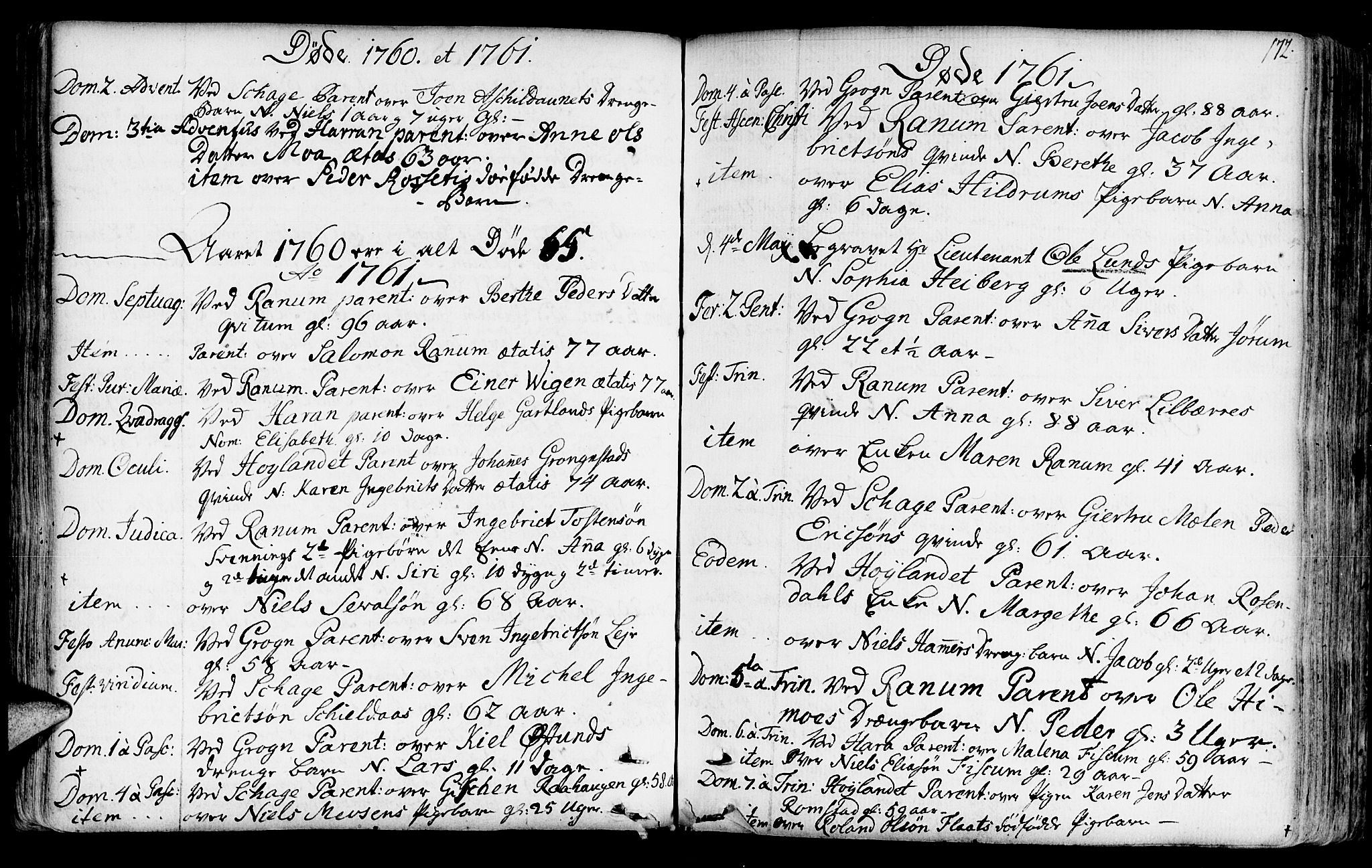 Ministerialprotokoller, klokkerbøker og fødselsregistre - Nord-Trøndelag, AV/SAT-A-1458/764/L0542: Parish register (official) no. 764A02, 1748-1779, p. 172